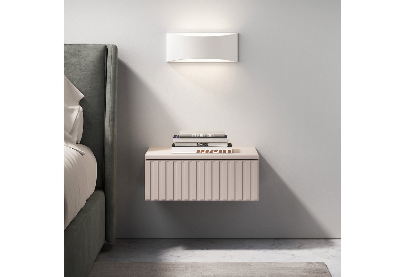 Selsey Nachttisch CALETTO, Wandhängender Nachttisch mit Schublade, 45 cm, Kaschmir