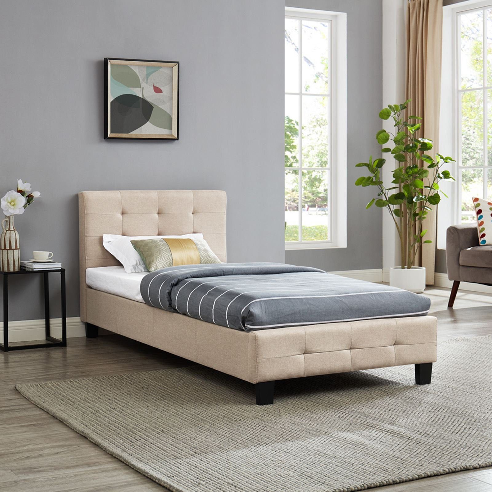 CARO-Möbel Polsterbett OHIO, Einzelbett 90x200 cm Bettgestell mit Lattenros günstig online kaufen