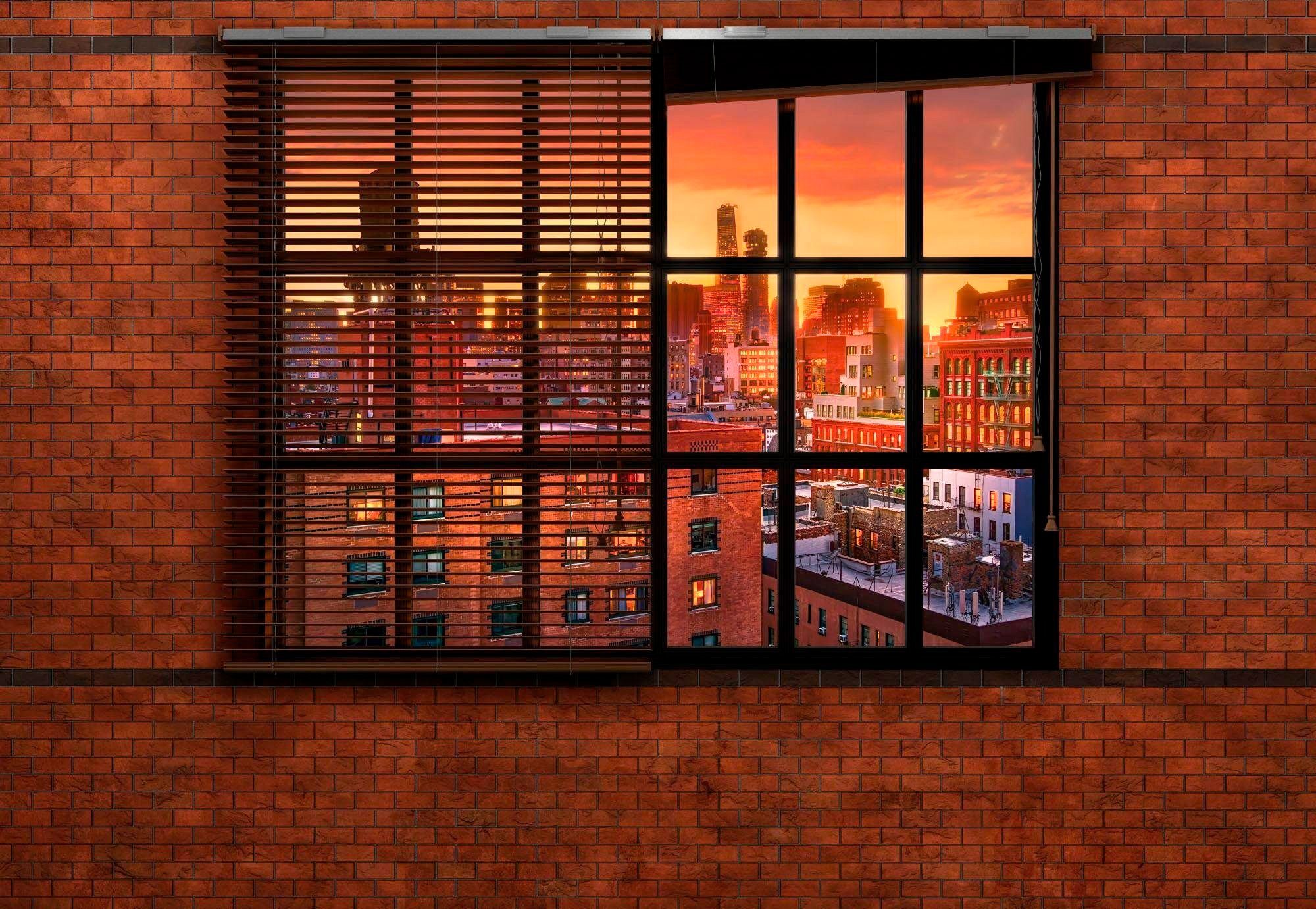 Komar Fototapete Brooklyn Brick - Größe 368 x 254 cm, glatt, bedruckt, Wohnzimmer, Schlafzimmer