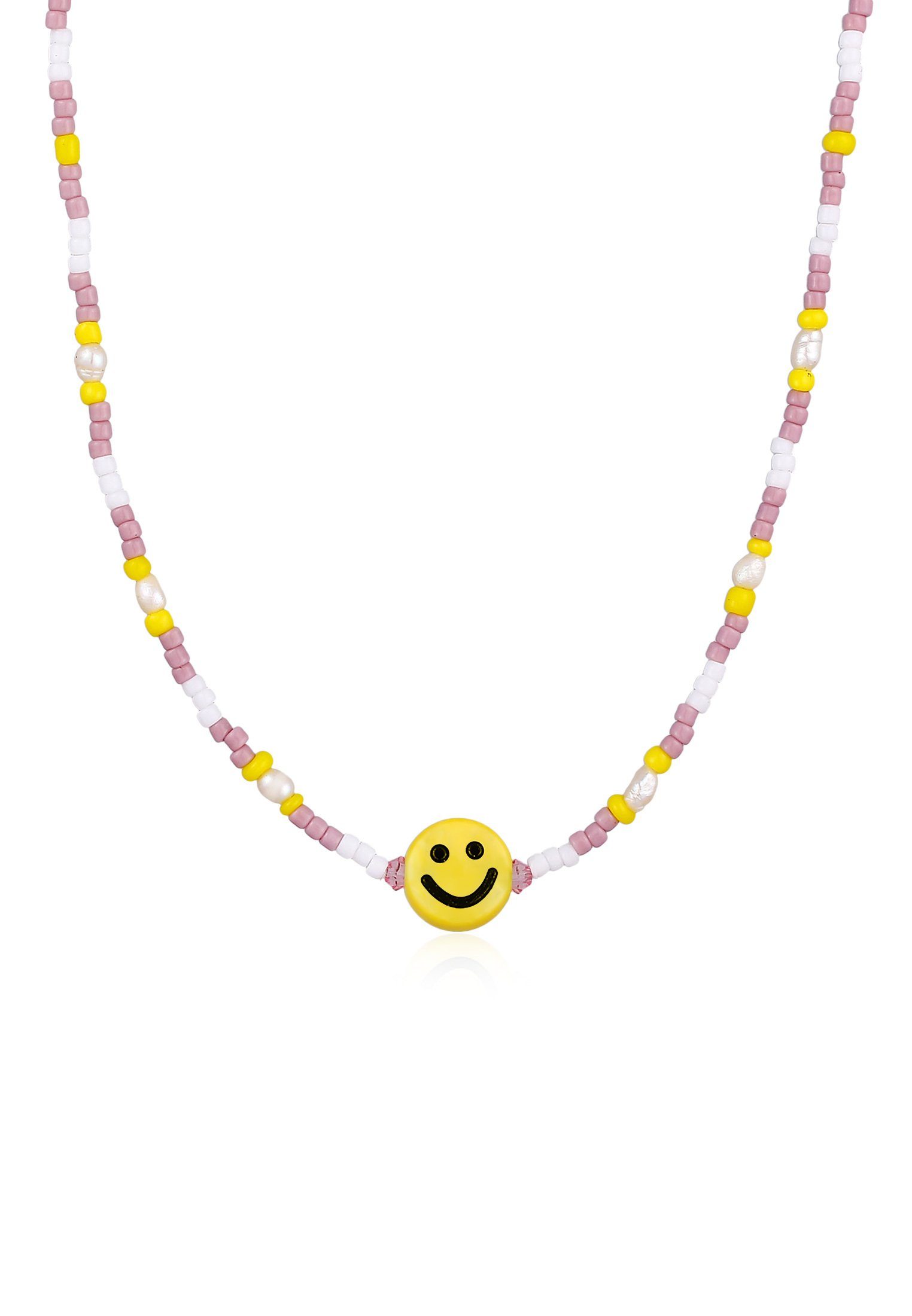 Elli Kette mit Anhänger Süßwasserperlen Emoji Smile Emoji Glas Bead 925  Silber, Smiley