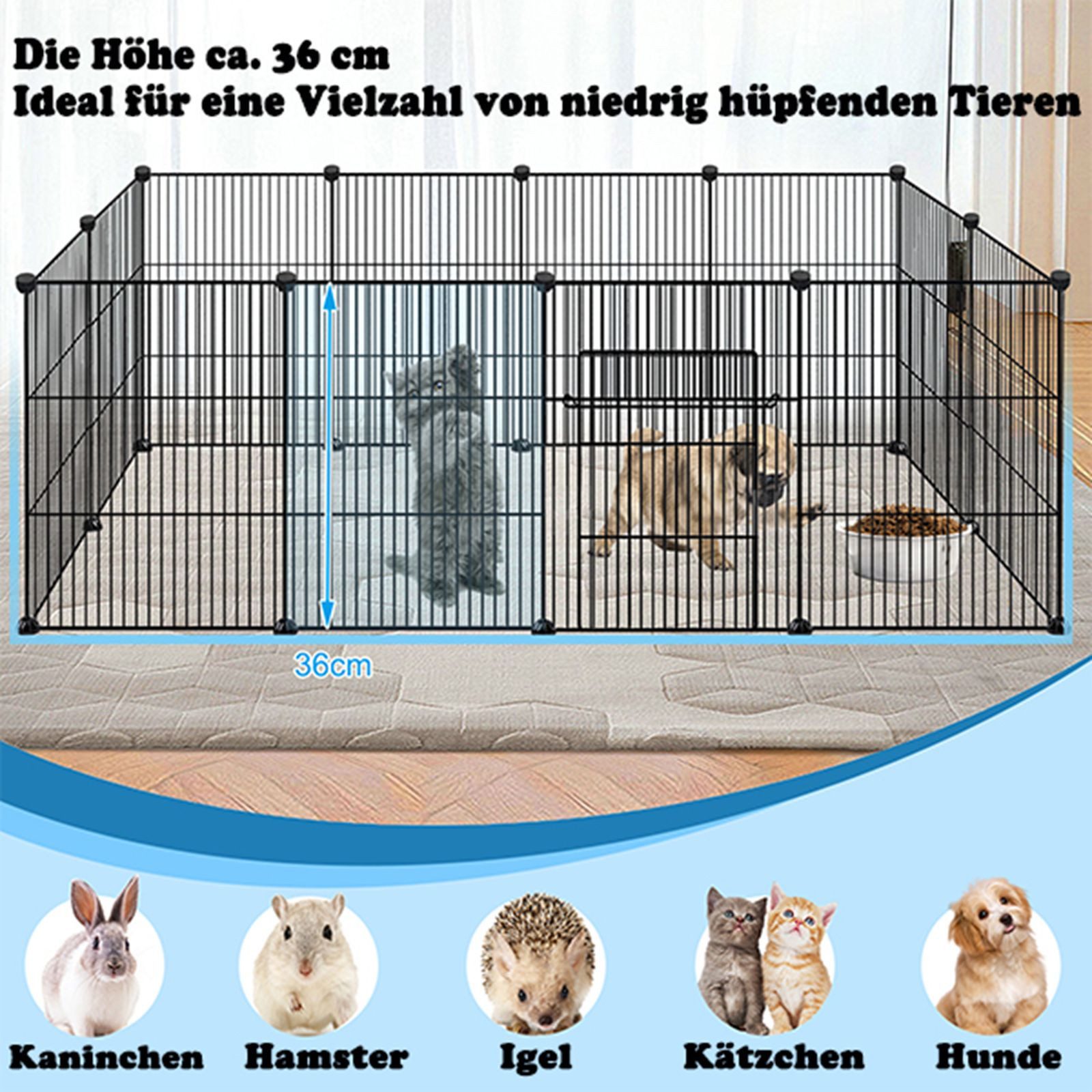 FIVMEN Freigehege Gittergehege inkl. Tür, Kleintierauslauf Kleintierkäfig Laufgitter, für Kaninchen aus Metallgitter