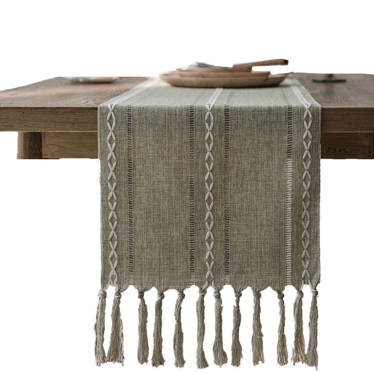 Kaket Tischläufer aus Baumwoll-Leinen, Bauernhaus-Stil, 33x183cm, mit Handq günstig online kaufen
