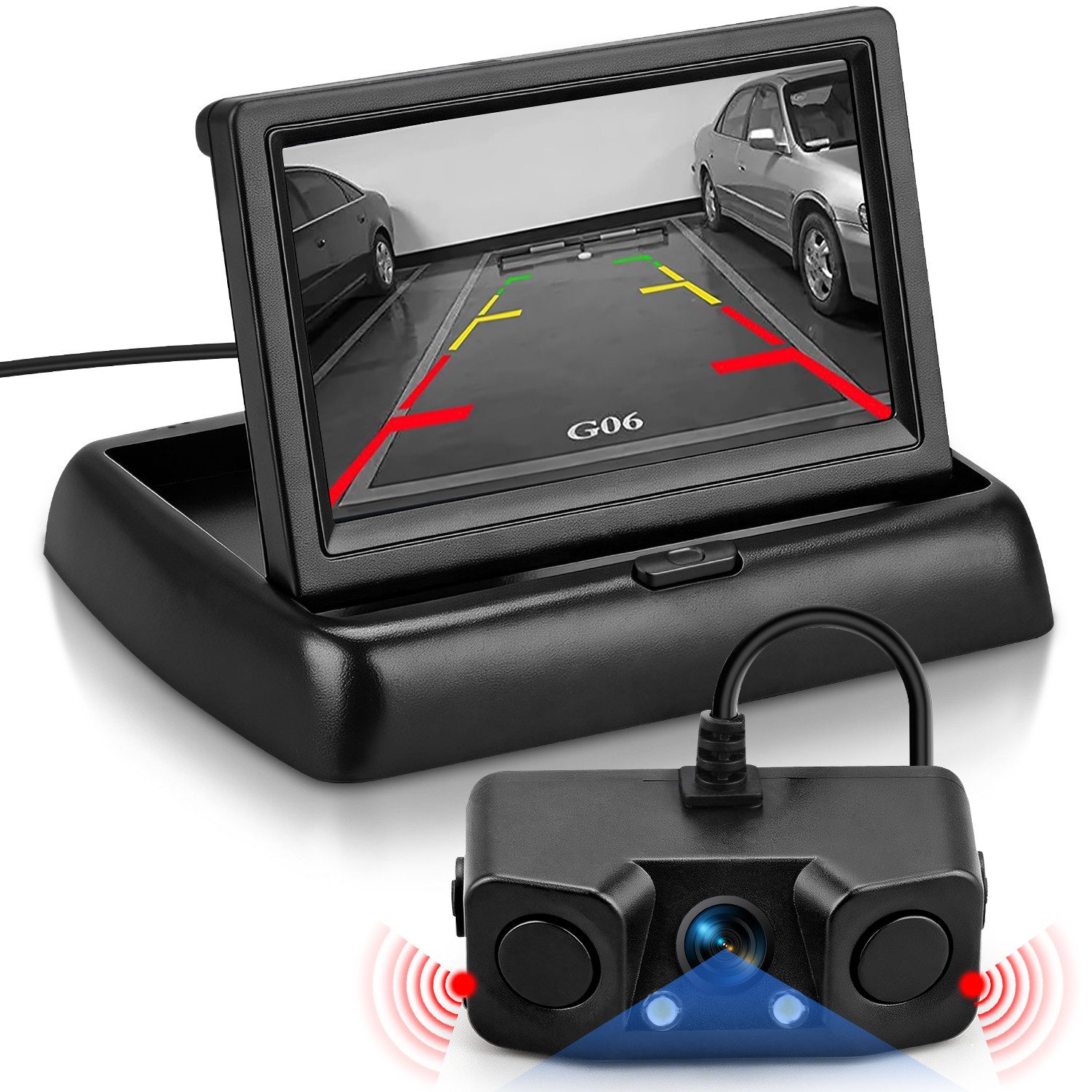 CkeyiN Pro Rückfahrkamera Auto,4,3" Monitor,120° Weitwinkel Rückfahrkamera (Wasserdicht IP68,mit Nachtsicht,Einparkhilfe, für alle Automodelle (12 Volt)