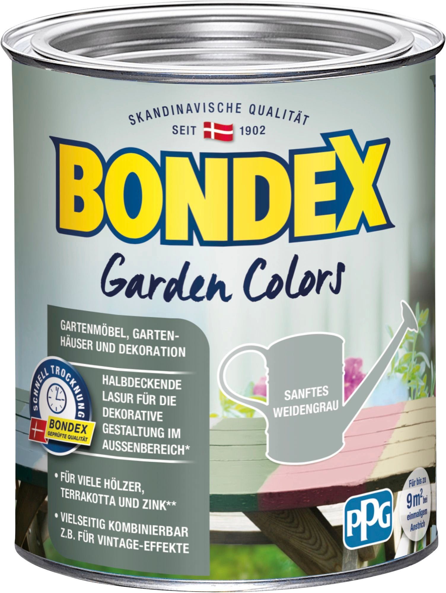 Bondex Wetterschutzfarbe GARDEN COLORS, Behagliches Grün, 0,75 Liter Inhalt Sanftes Weidengrau