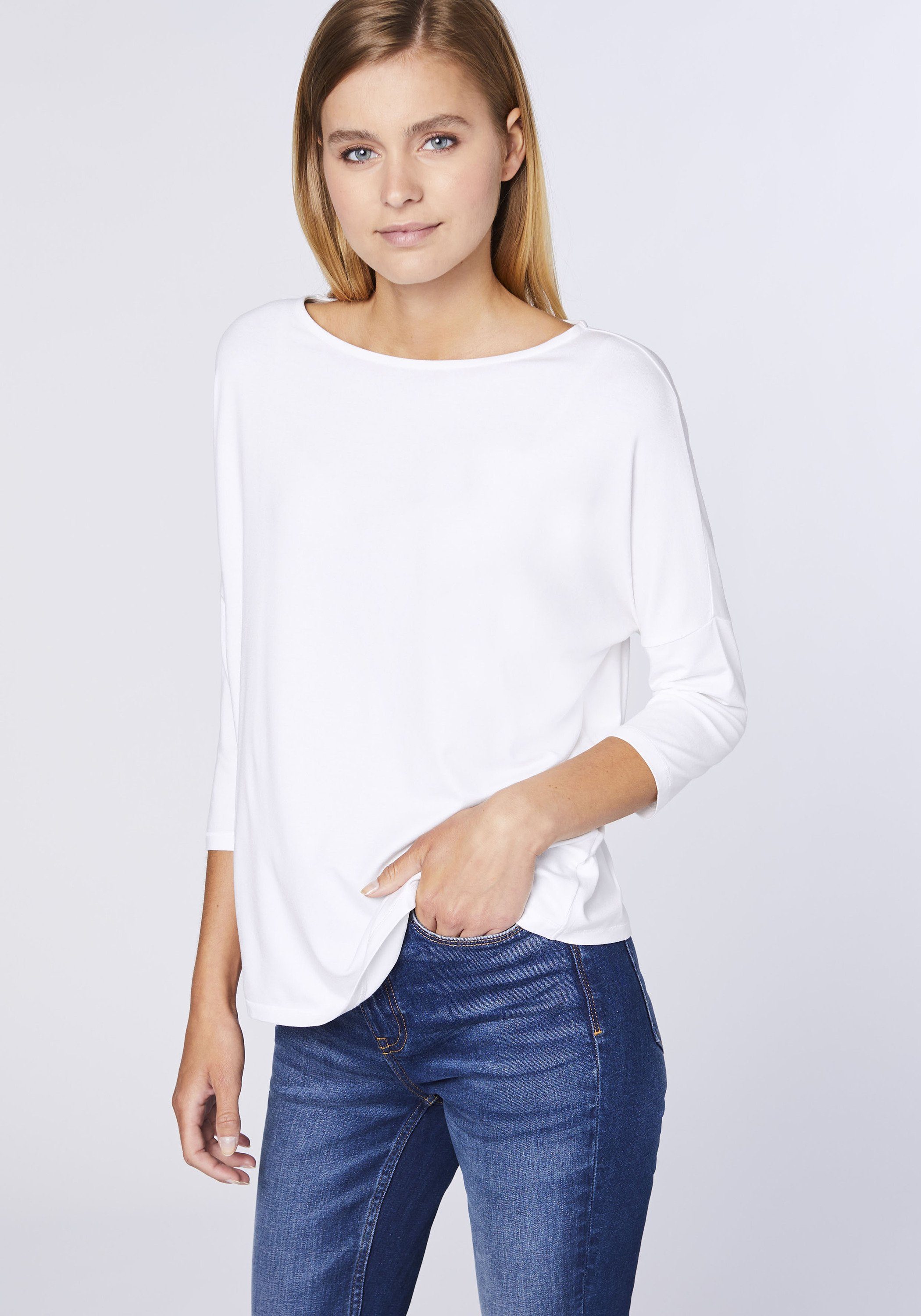 Detto 10 einer kastigen Silhouette Langarmshirt Fatto White mit