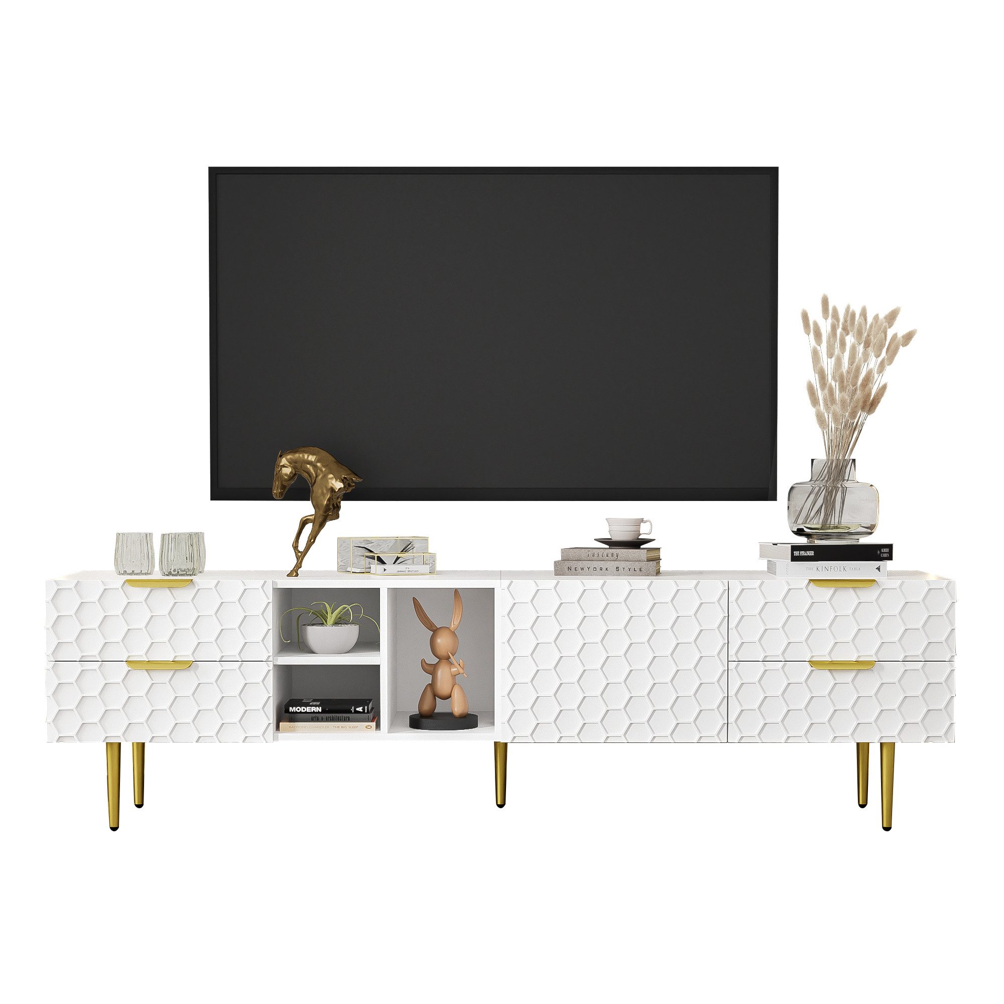 Merax Lowboard mit Wabeneffekt, TV-Schrank mit Schubladen und Tür,Fernsehti günstig online kaufen