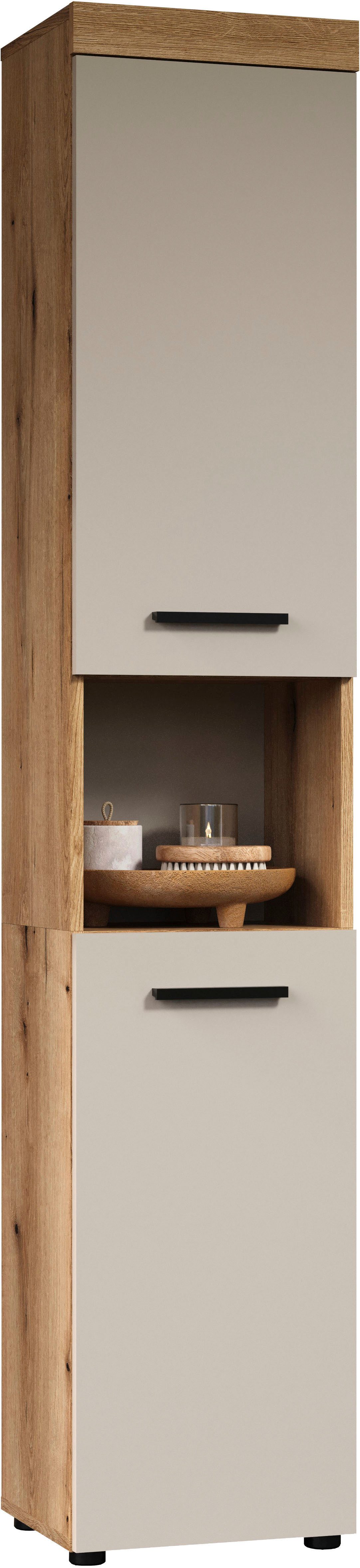 welltime Hochschrank Isera (1-St) Badschrank mit 2 Türen und 1 offenem Fach – (B/T/H) 36 /31/184 cm
