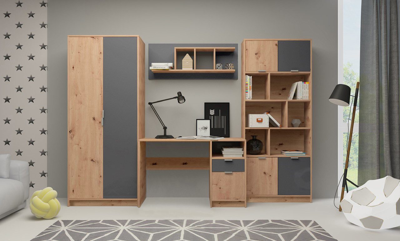 Begabino Jugendzimmer-Set Karla Kleiderschrank, Schreibtisch, Hängeregal, Standregal, (Set, 4-tlg), wahlw. mit Bett, anstelle des Tisches bestellbar, Artikelnr. 20676915