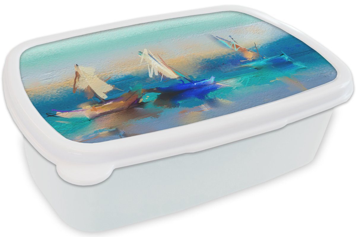 - Boot Gemälde Mädchen Jungs Ölfarbe Lunchbox und MuchoWow - weiß Brotbox Erwachsene, (2-tlg), Brotdose, für Kinder und für Kunststoff, Abstrakt, -