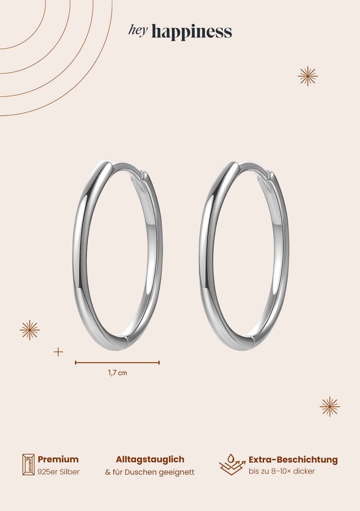 Hey Happiness Paar Creolen 925 Silber Damen, Vergoldet 18K Roségold, Basic Ohrringe Silber, Geschenk Idee – Bild 4 von 5