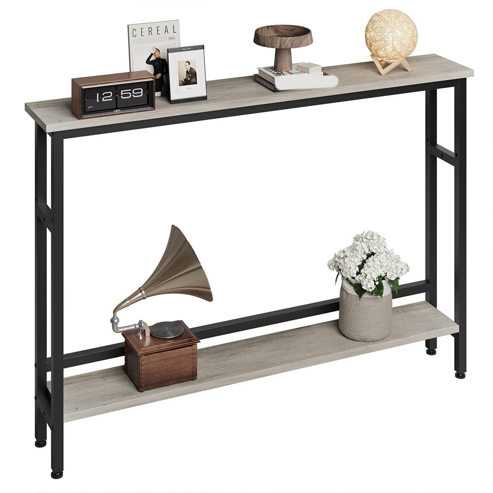 GarveeMore Konsolentisch 2-Tier Konsolentisch mit verstellbarem Regal chmaler Tisch hinter Sofa, Konsolentisch,Schmaler Sofatisch,für Wohnzimmer,Flur,Foyer,100x70x14