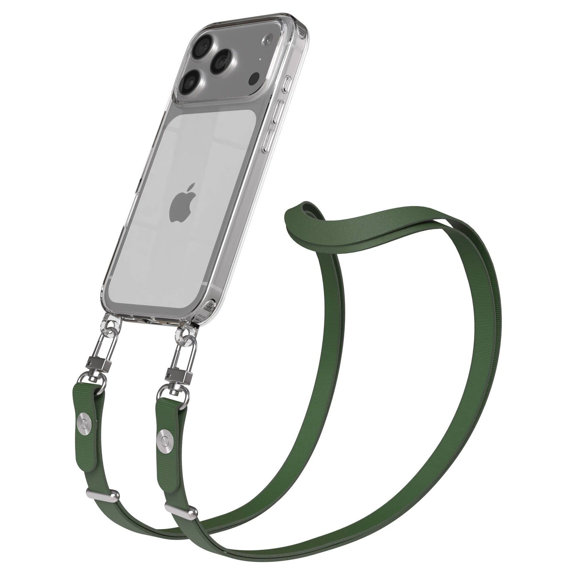 EAZY CASE Handykette für Apple iPhone 17 Pro Handyhülle mit Handyband magnetisch, Handykordel in Dunkelgrün mit Magnetband für Hüllen mit 2x2 Löchern