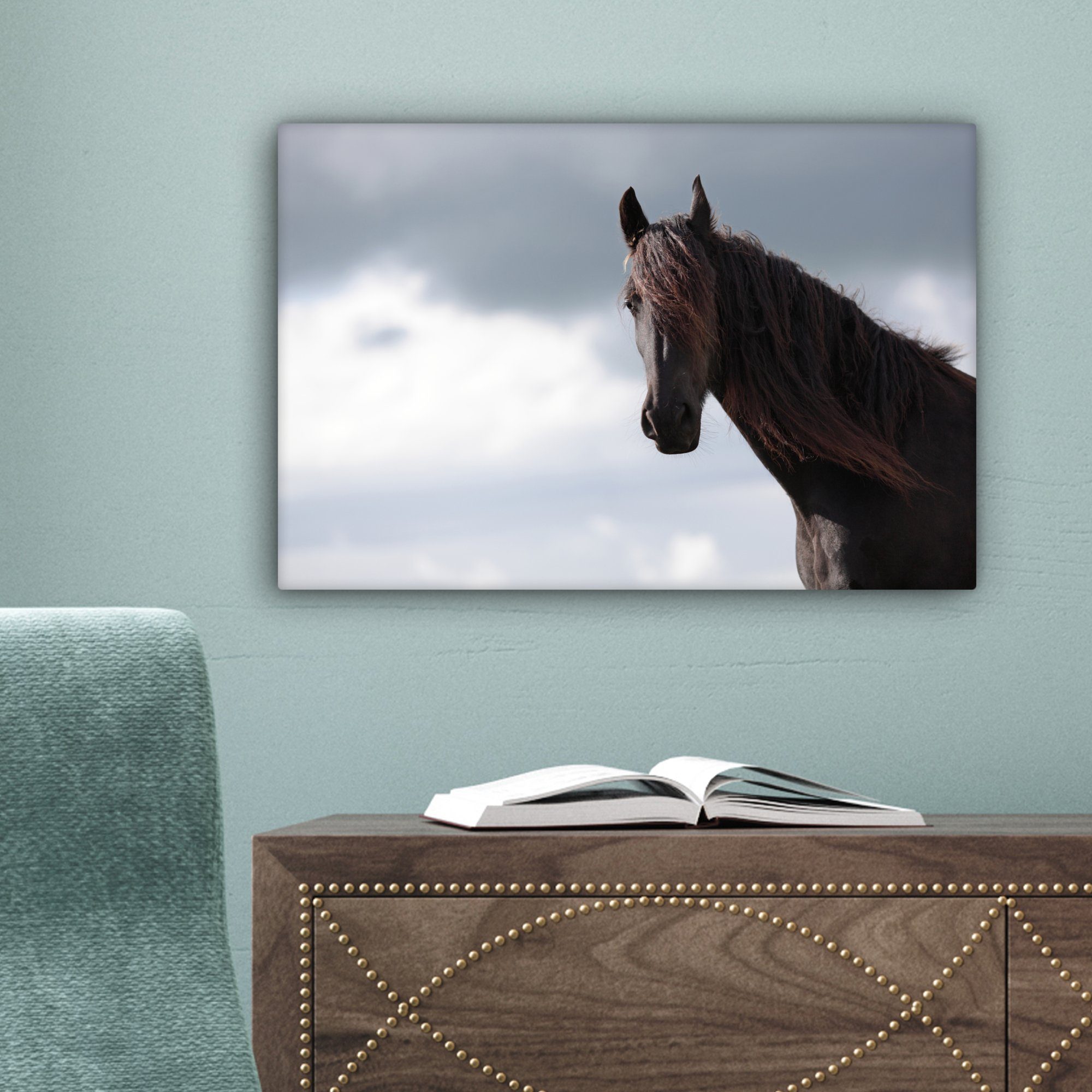 OneMillionCanvasses® 30x20 Wandbild - Leinwandbilder, Wanddeko, Luft (1 bunt cm St), - Pferde Leinwandbild Aufhängefertig, Porträt,