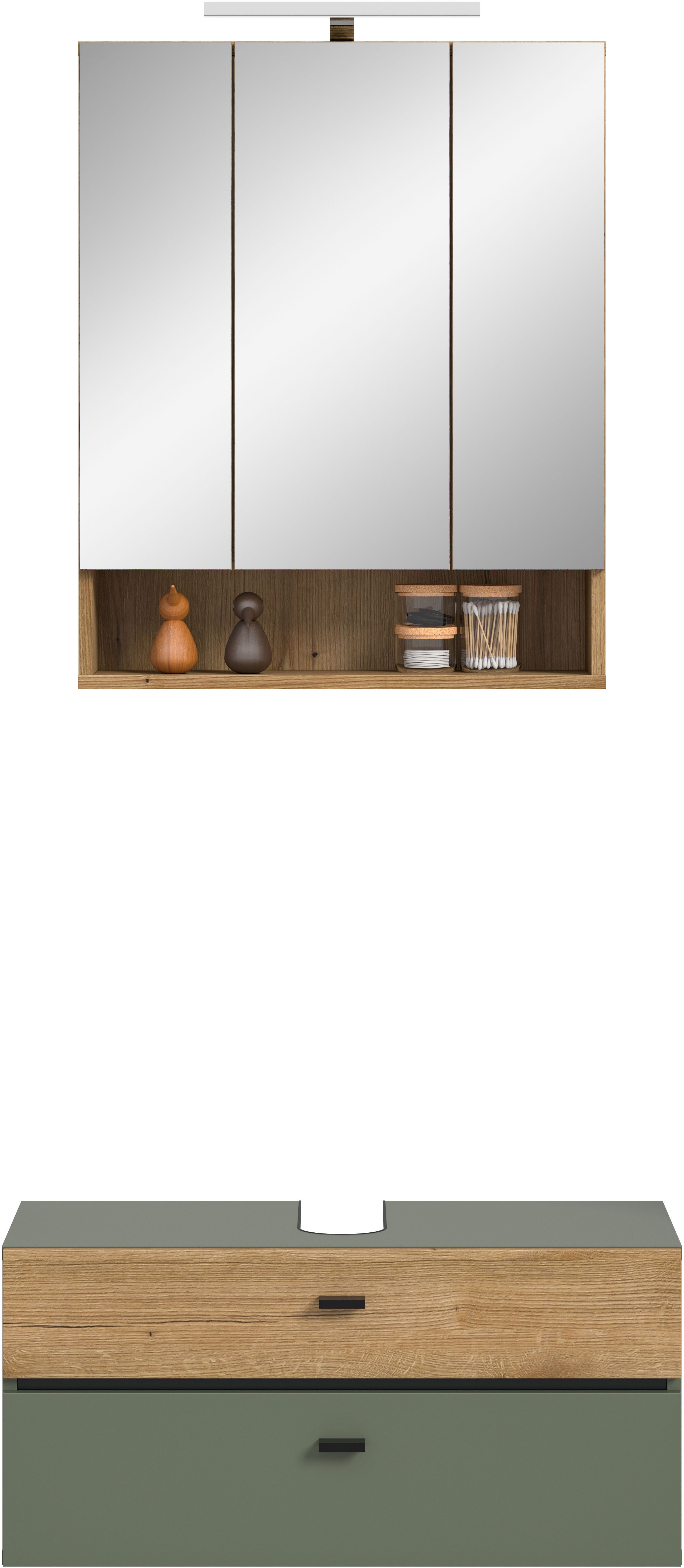 welltime Badmöbel-Set VANN, 2-teilige moderne Badkombination, inkl. Beleuchtung, (2-St., 1x Waschbeckenunterschrank, 1x Spiegelschrank inkl. Beleuchtung), Bad-Kombination, Bad-Möbel, Badezimmer, Kombination, Kombi, Bad-Set