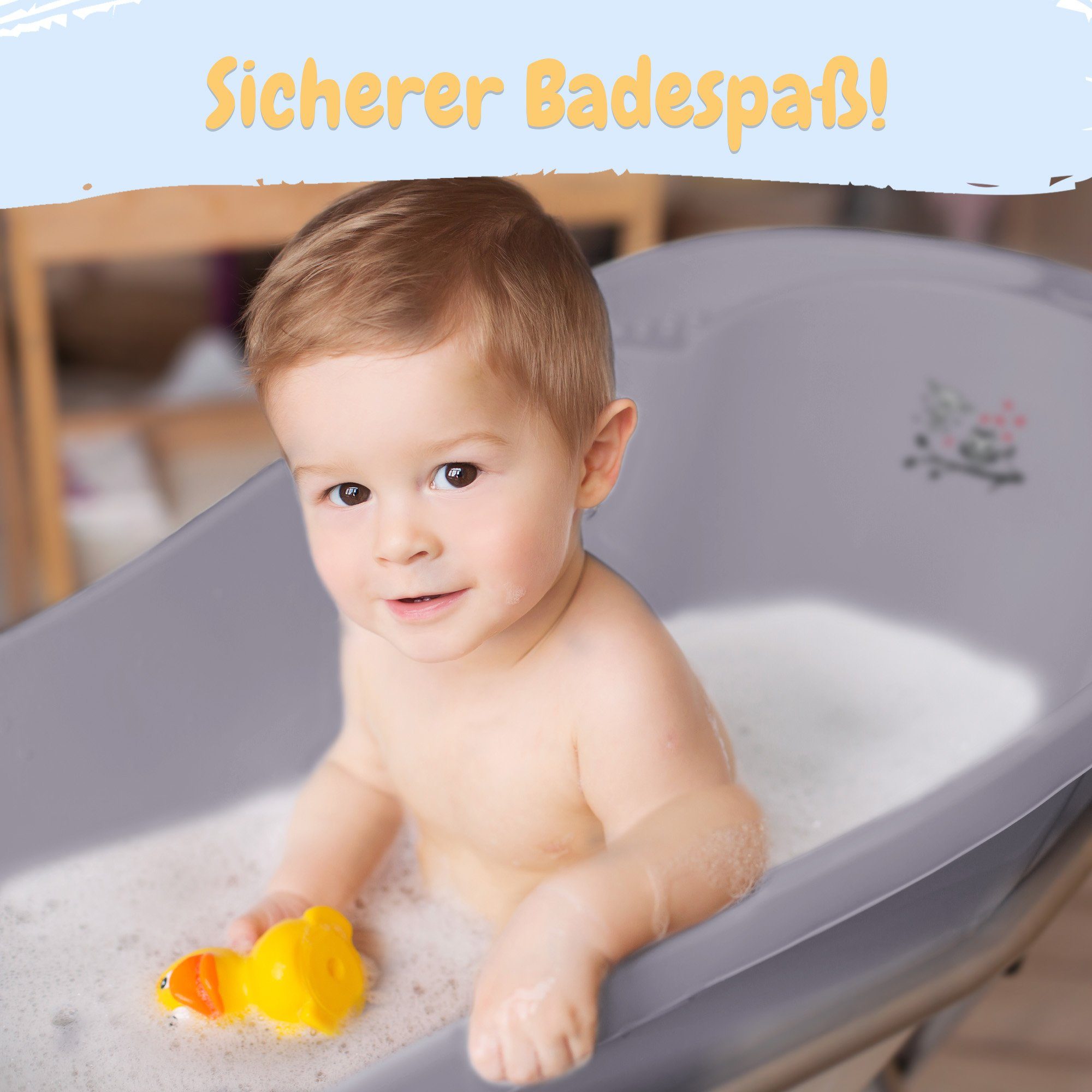 Badesitz Baby Gestell Töpfchen mit grau WC + Babybadewanne, + Badewanne 7-tlg), (Teile, Hocker + Eule + Trainer Babykajo