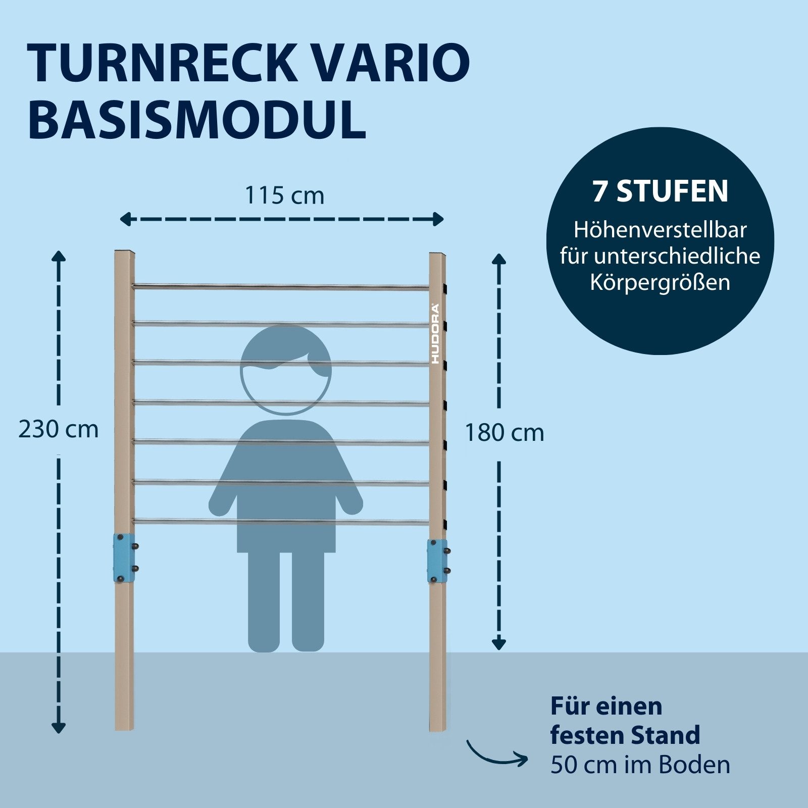 Hudora Turnreck Vario Outdoor/Garten, Reckstange, Turnstange für Kinder & Erwachsene, höhenverstellbar