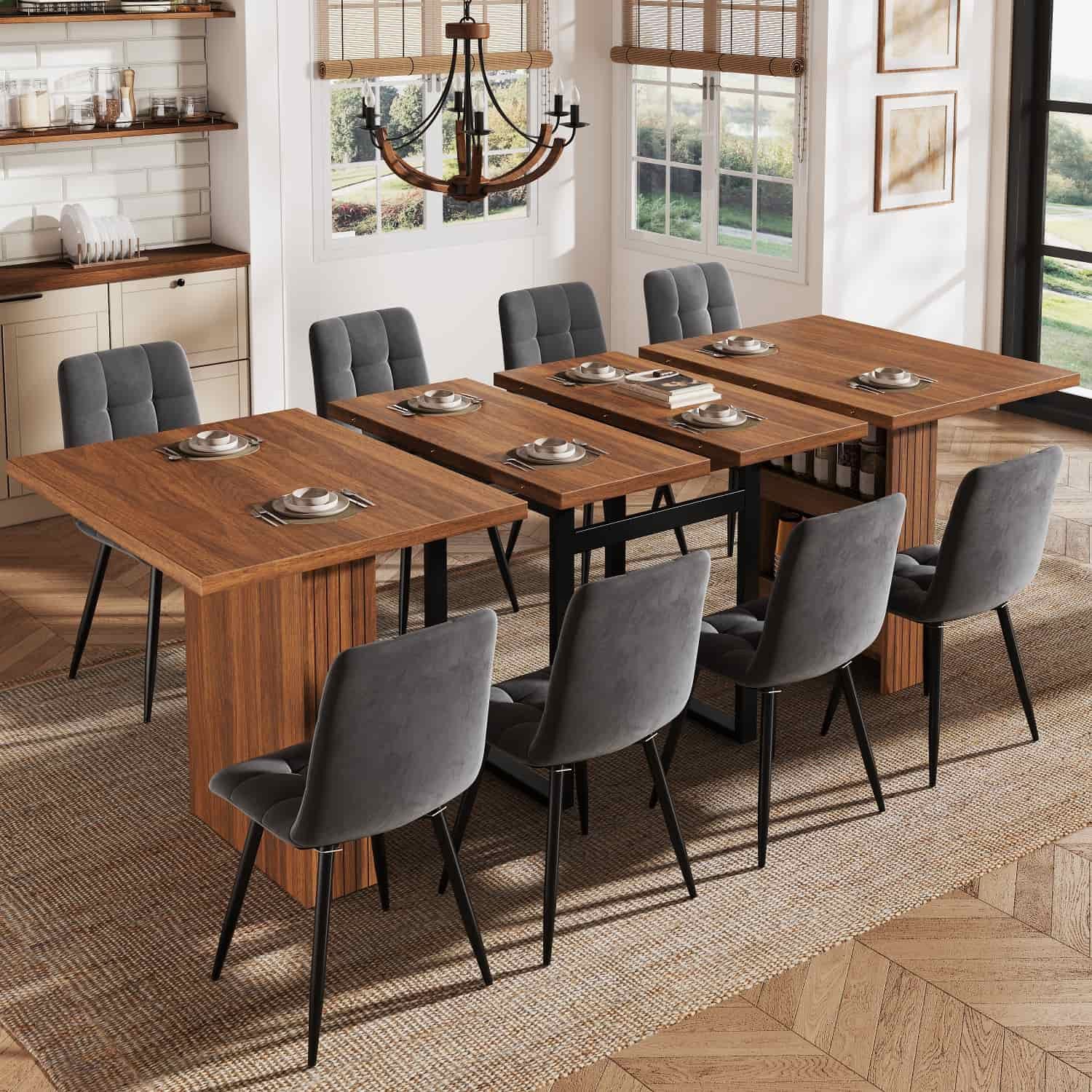 ANYSUN Esstisch ausziehbar 120–200 cm mit Stauraum & Metallbeinen für 6–8 Personen (3-fach verlängerbar für Küche & Esszimmer, stabiles Metallgestell), Platzsparender Ausziehtisch in Holzoptik mit Ablagefächern