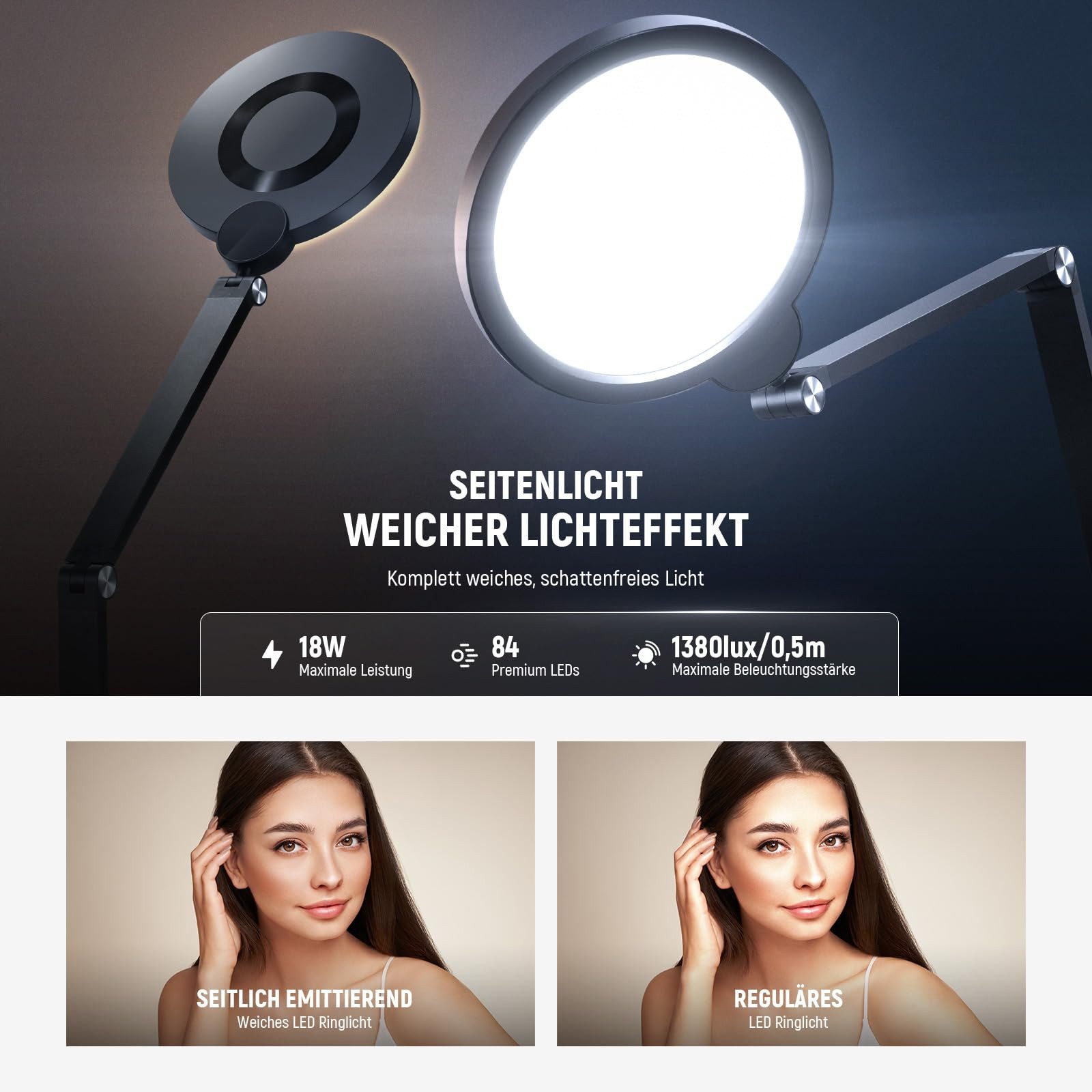 Neewer Ringlicht R18 Ringlicht 7", 18W, Dimmbar, mit Touchpanel und Fernbedienung, mit Gelenkarm und C Klemme, für Streaming Videokonferen Telefon Zoom