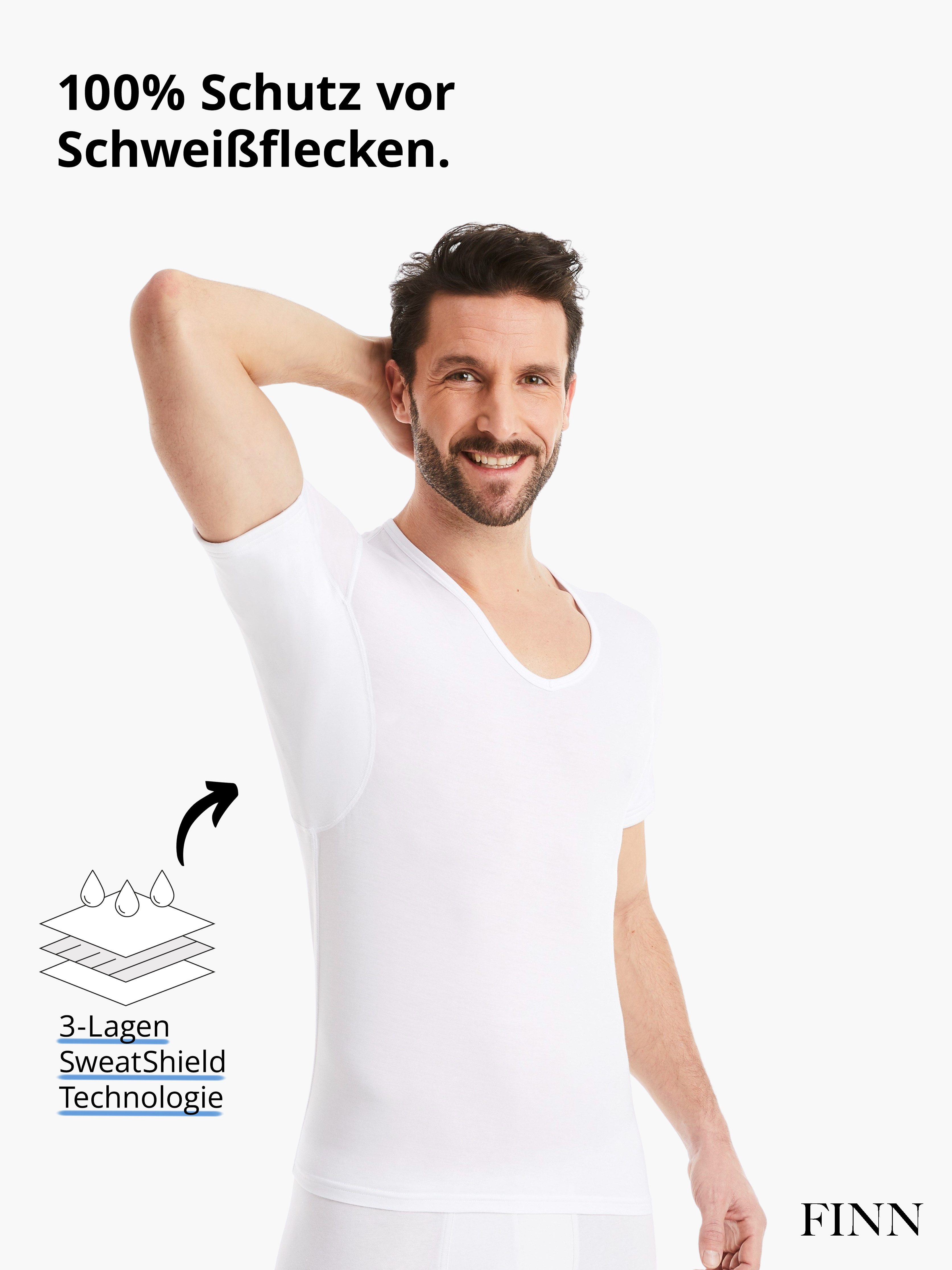 FINN Design Unterhemd Anti-Schweiß Shirt Herren mit V-Ausschnitt und integrierten Achselpads Garantierter Schutz vor Schweißflecken und Schweißgeruch