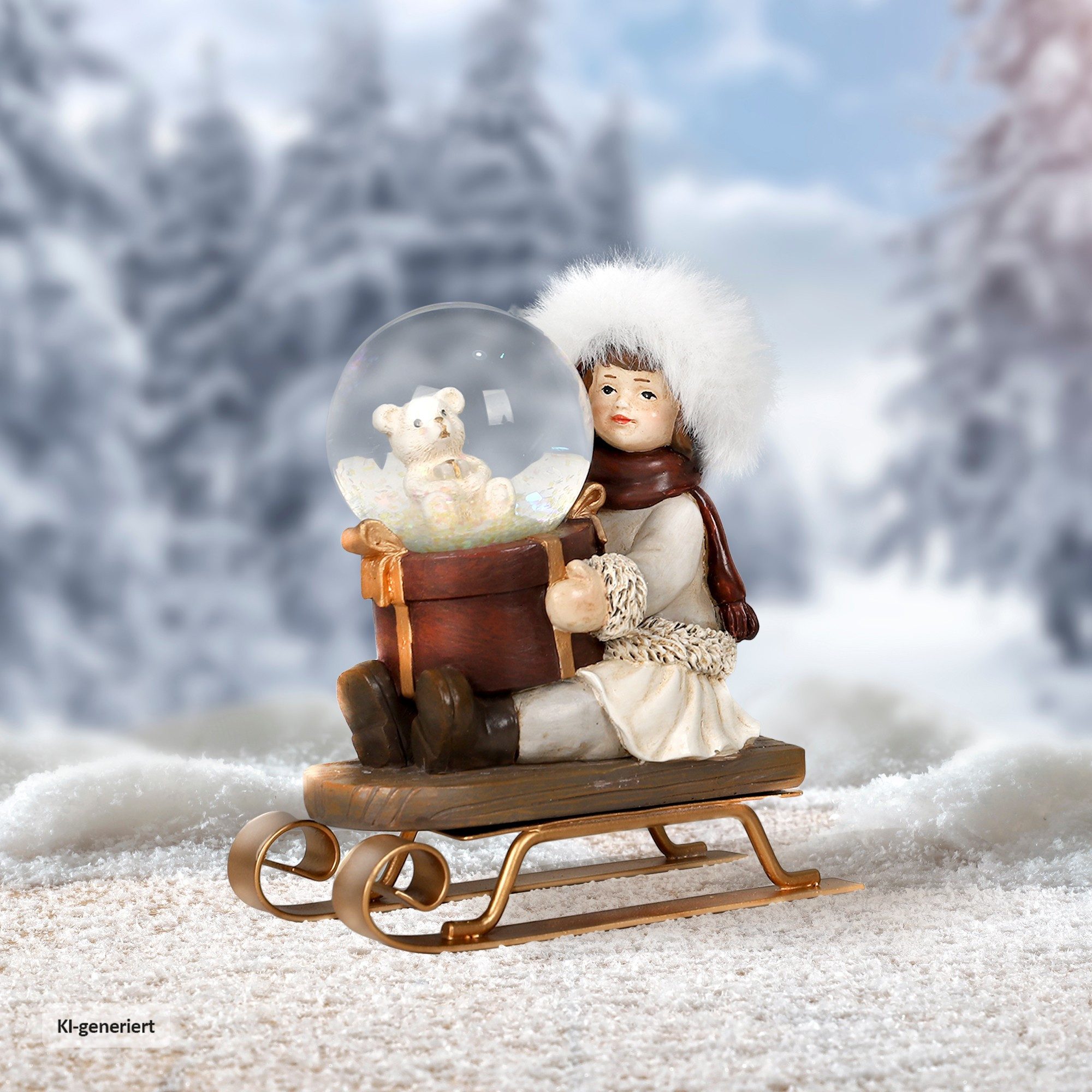 HTI-Living Schneekugel Schlittenmädchen mit Schneekugel (Stück, 1 St., 1 Schneekugel), Dekofigur Weihnachtsdekoration