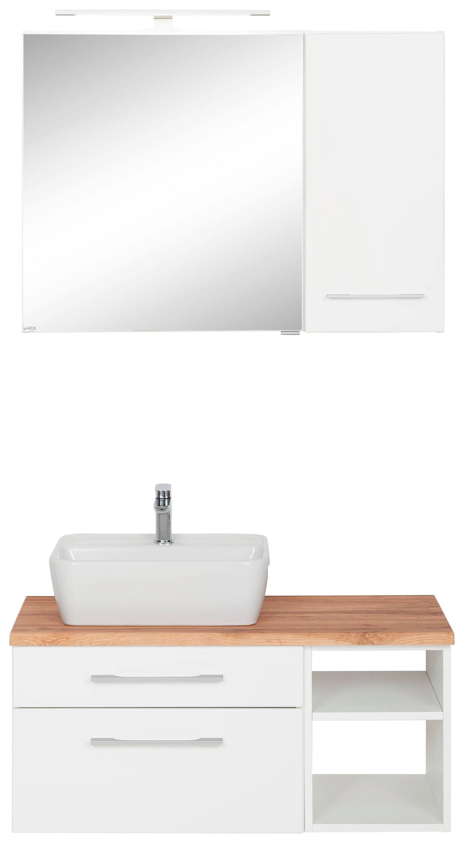 welltime Badmöbel-Set Davos, (3-St), Spiegelschrank mit extra Regal