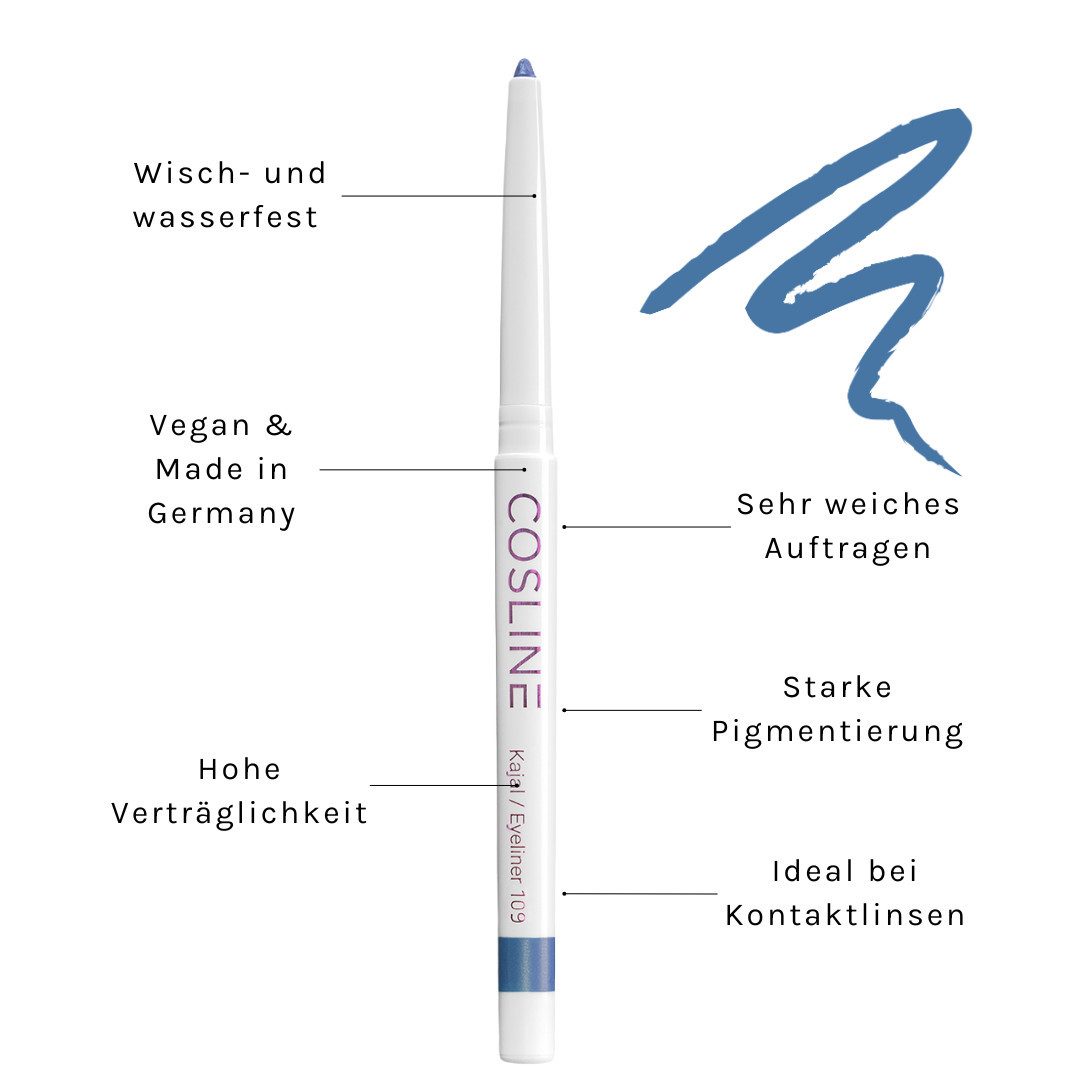 Cosline Cosmetics Kajal wasserfest, langanhaltend, cremig, 25 Farben, intensive Pigmentierung