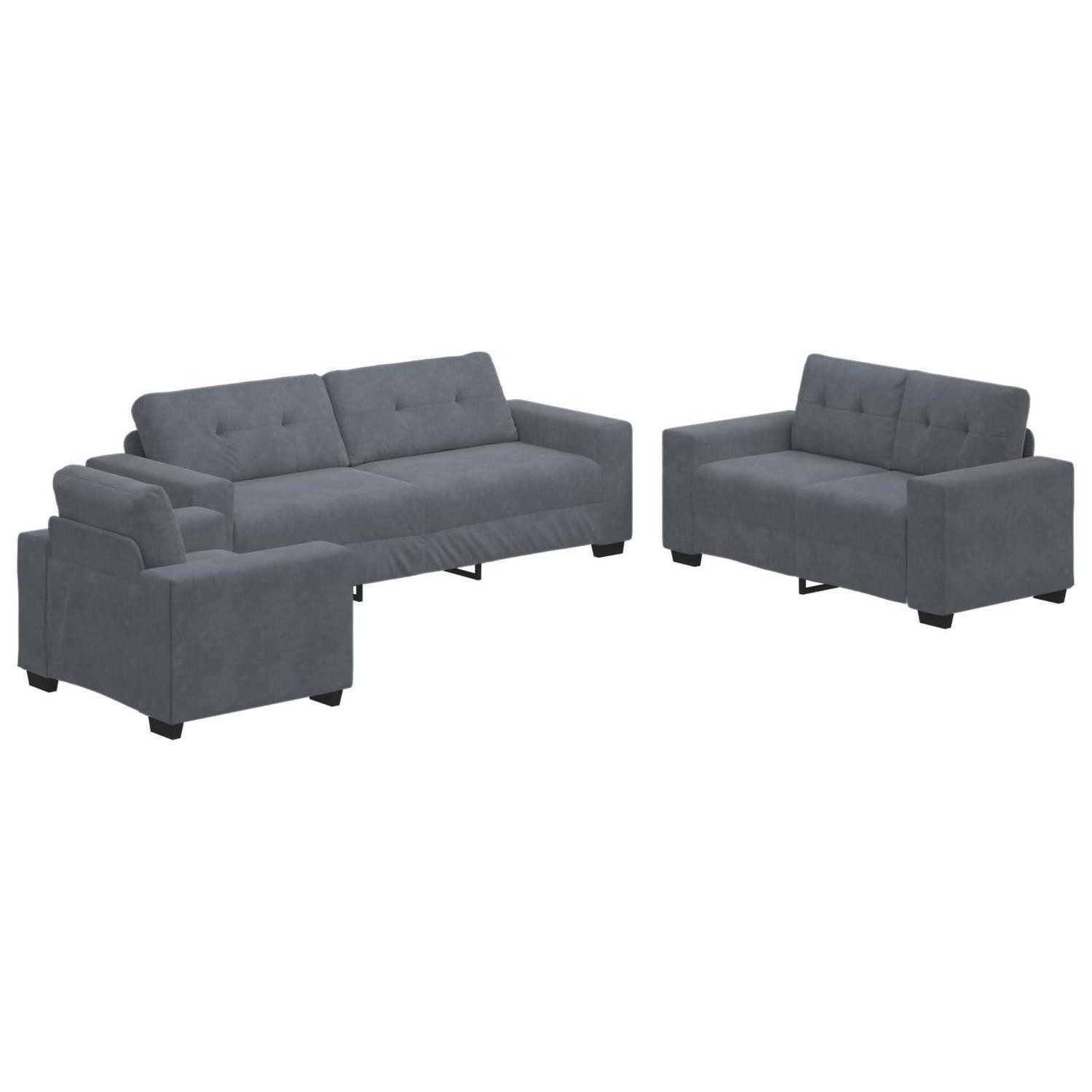 LuxusKollektion Wohnlandschaft Sofagarnitur Samt Kissen 2-Sitzer + 3-Sitzer + Sessel Dunkelgrau