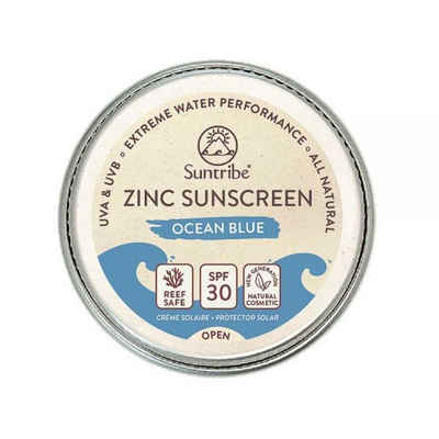Suntribe Sonnenschutzcreme BIO Mineralisch Zinksonnencreme Gesicht & Sport LSF 30 Farbe Blau, 1 Aluminiumdose 15 g, 100% Natur