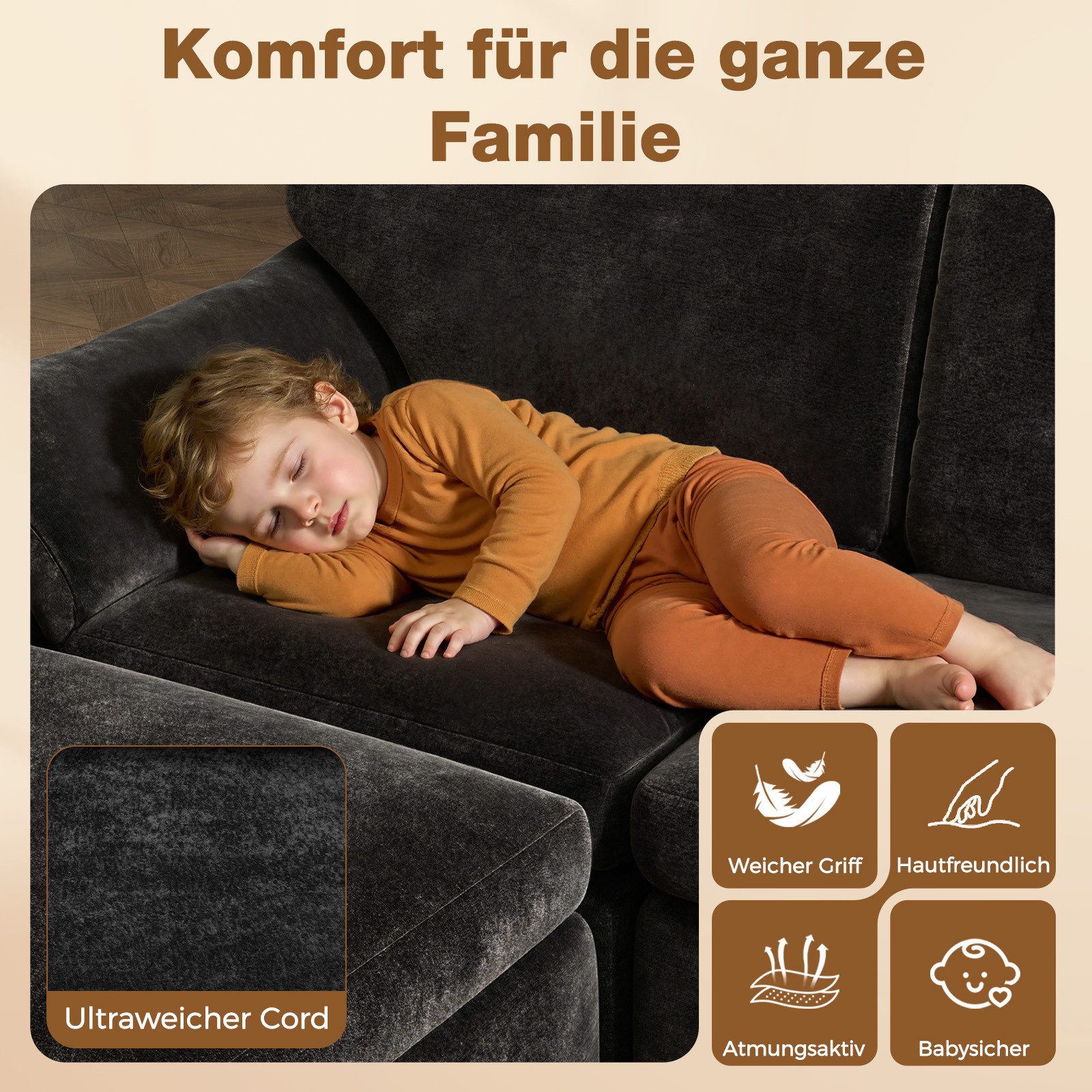 Gywowken Wohnlandschaft - Modulares Sofa 240 cm breit - Couch U-Form - Vakuumverpackt, Set, mit Liegefläche - Schlafsofa - keine Montage erforderlich – Bild 5 von 5