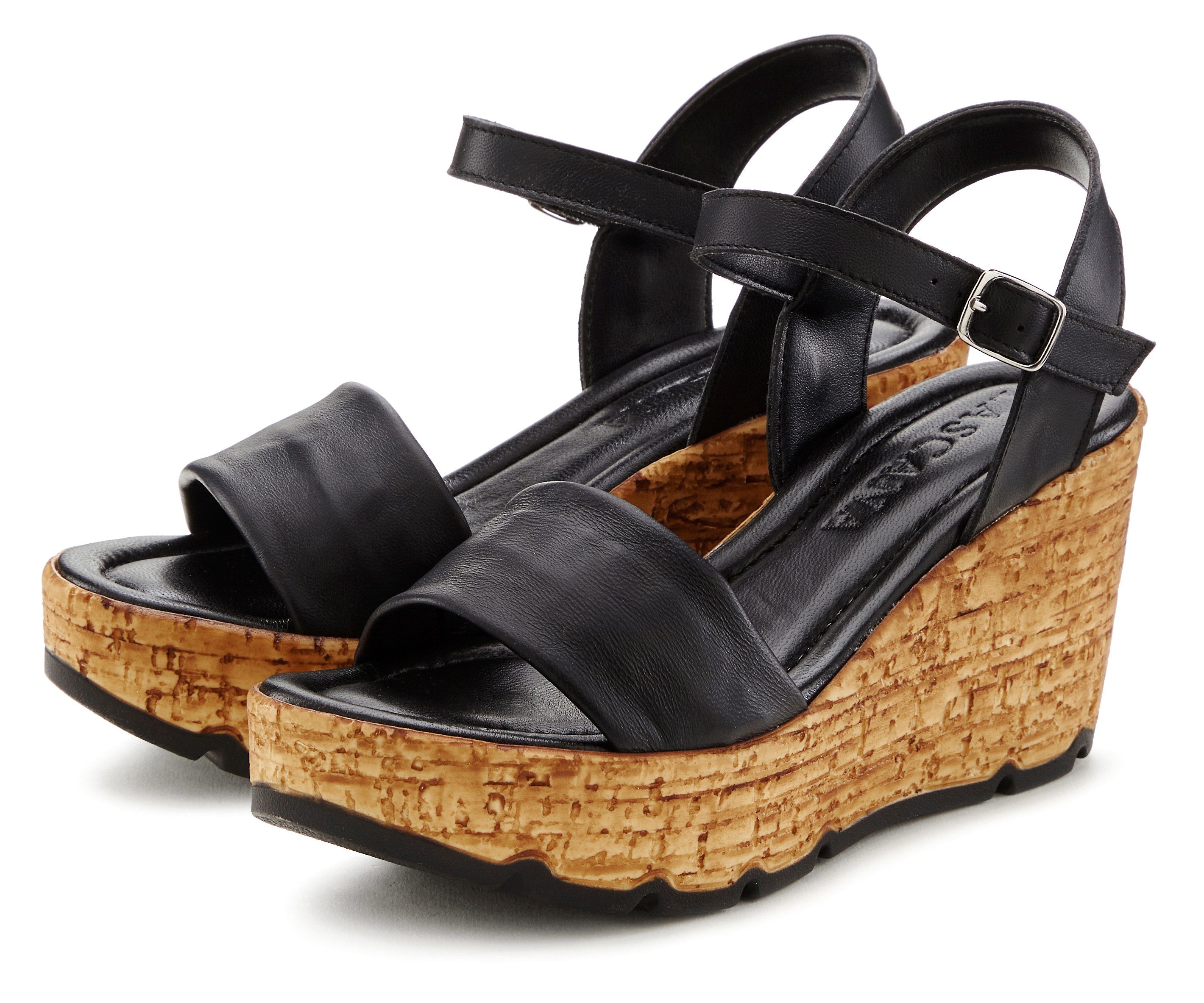 LASCANA Sommerschuh Sandalette Sandale, Sommerschuh, offener Schuh aus Leder mit Keilabsatz