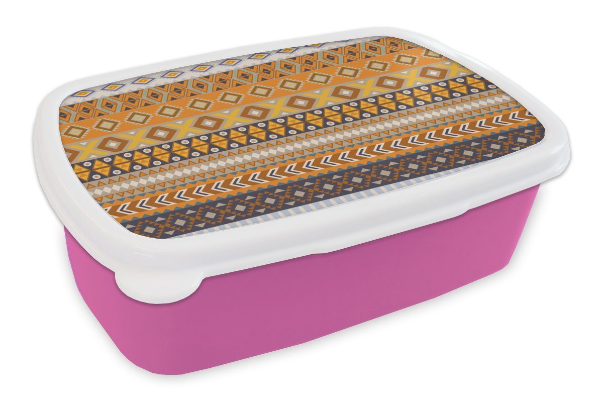 MuchoWow Lunchbox Muster - Brotdose Kunststoff für - rosa Erwachsene, Mädchen, Zusammenfassung, (2-tlg), Afrika Kunststoff, Brotbox Snackbox, Kinder