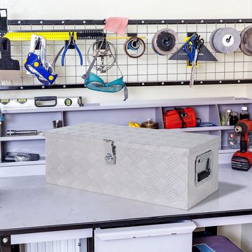 HOMCOM Werkzeugbox Gerätekasten mit Schloss, Aluminium Silber (Set, 1 St., industrie-design für hand-werker), 76L x 33B x 25H cm