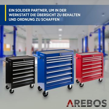 Arebos Werkstattwagen 7 Fächer, zentral abschließbar, inkl. Antirutschmatten, blau, (Werkzeug Rollwagen 7 Fächer)