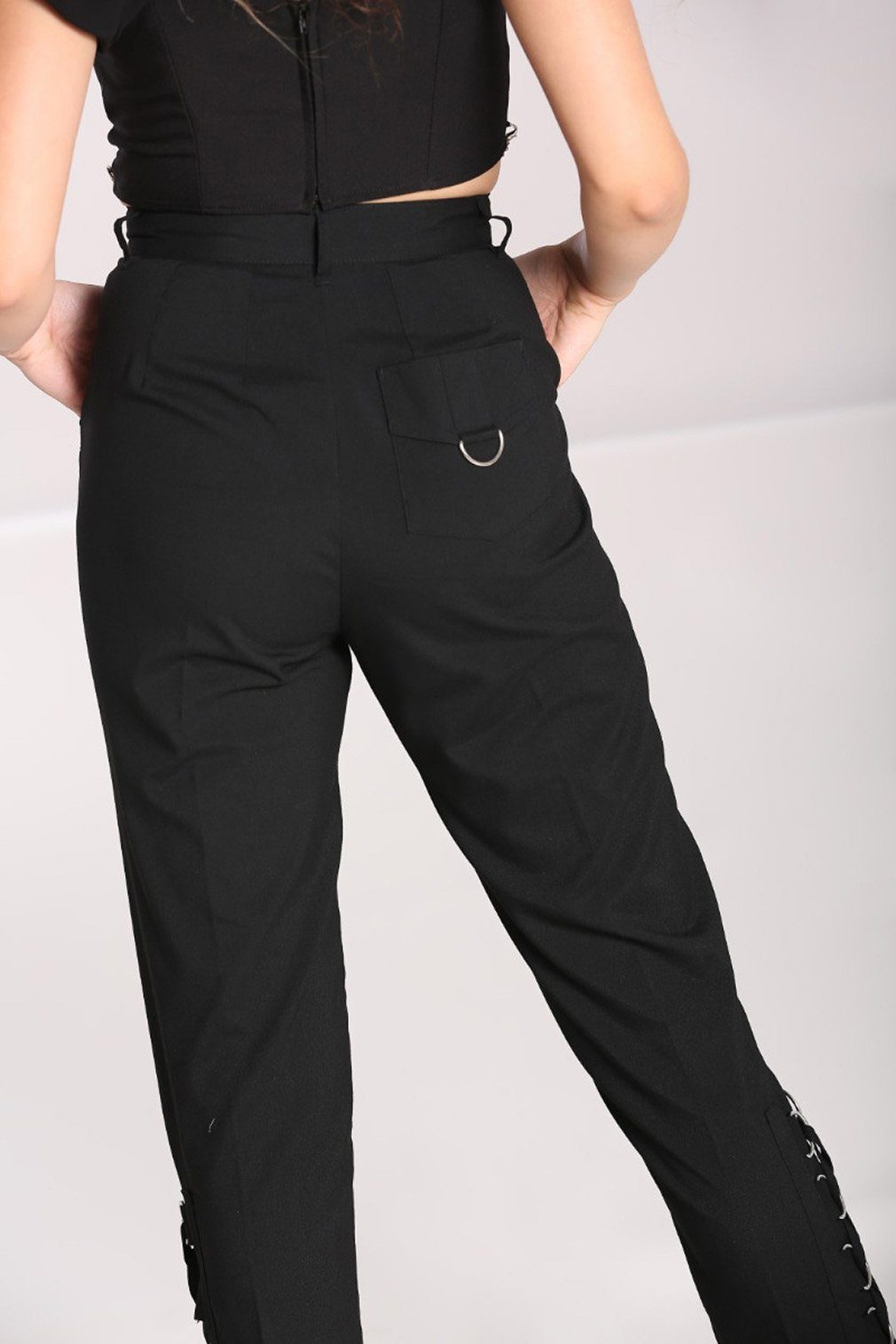 Hell Bunny Stoffhose Tifa Trousers Gothic Schnürung Nu Goth D-Ringe günstig online kaufen