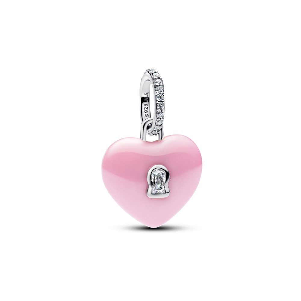 Pandora Charm-Einhänger Pandora Moments Herzförmiges Vorhängeschloss aus rosa Keramik Charm-An (1-tlg)