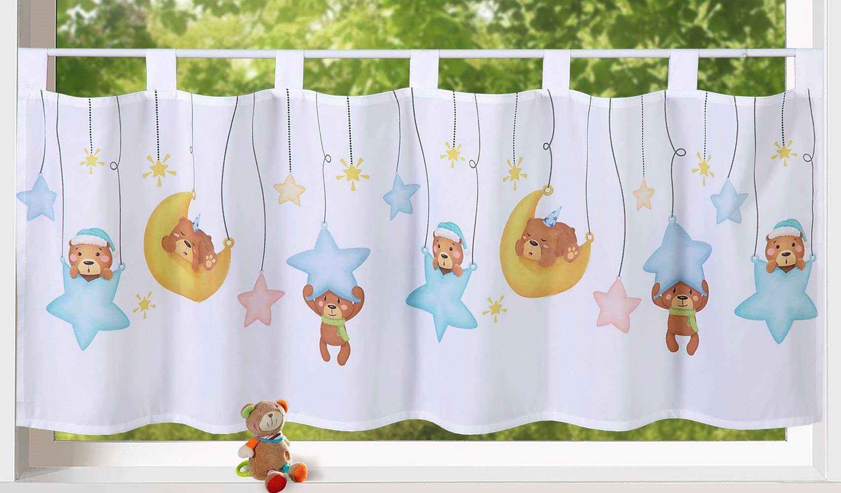 Weckbrodt Scheibengardine Henry (1 St), Schlaufen, blickdicht, Microfaser, Bistro, Voile, Kinder, bedruckt, HxB 45x120cm, Gardine, Store
