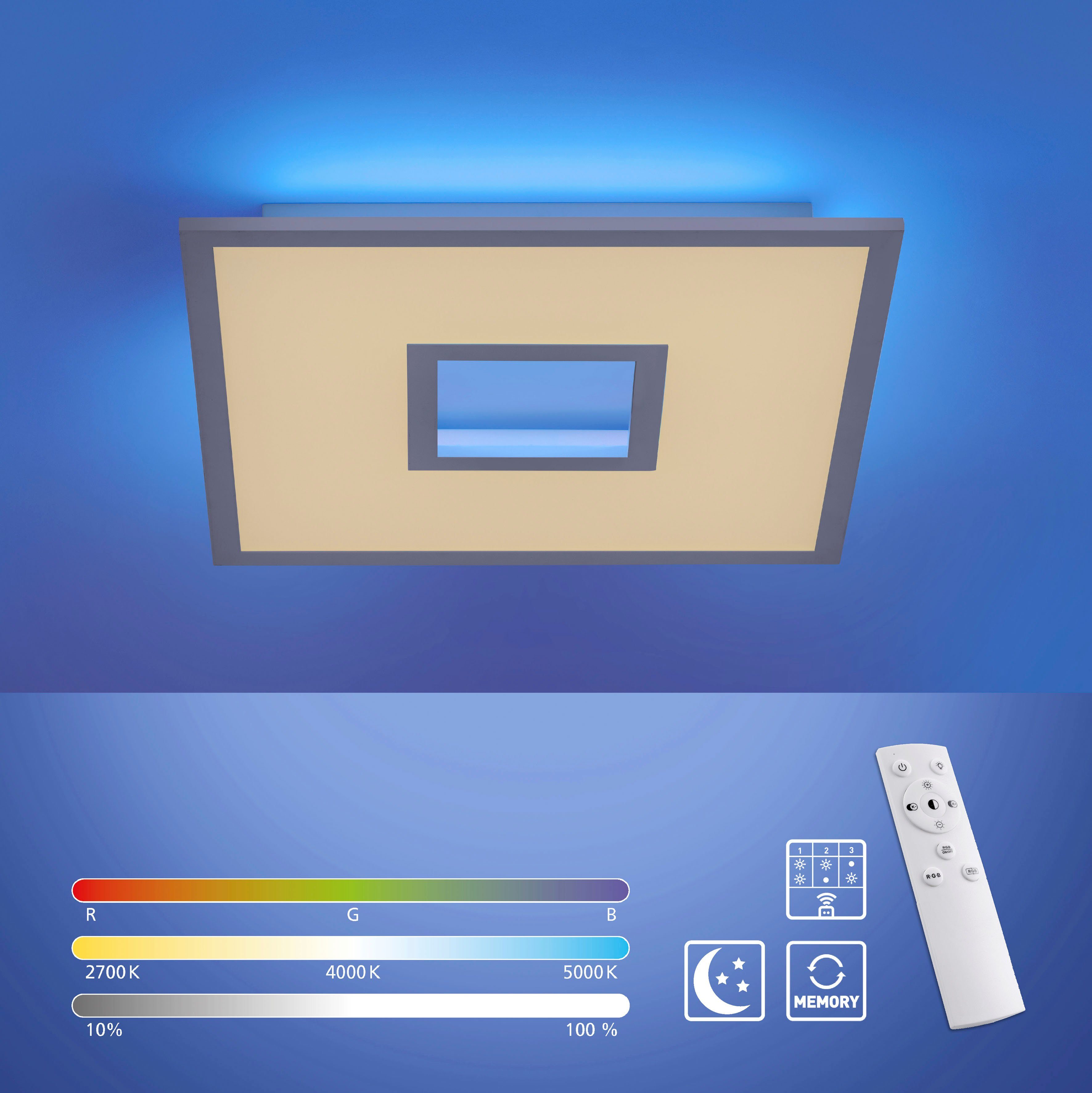 JUST LIGHT LED Deckenleuchte RECESS, Dimmfunktion, Memory, nach Trennung vom Netz, LED fest integriert, warmweiß - kaltweiß, dimmbar über Fernbedienung