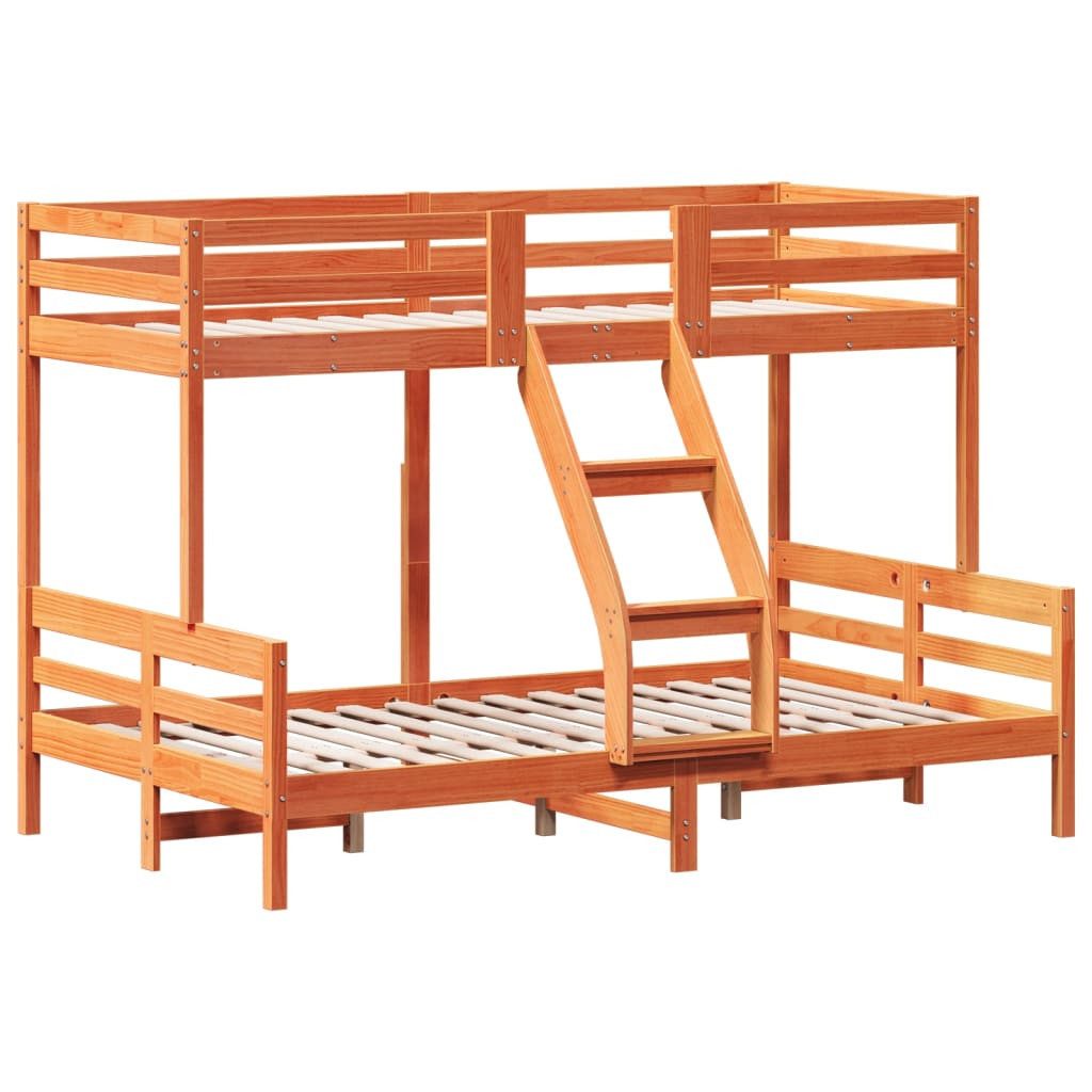 Bett Etagenbett 80x200/120x200 cm Wachsbraun Massivholz Kiefer
