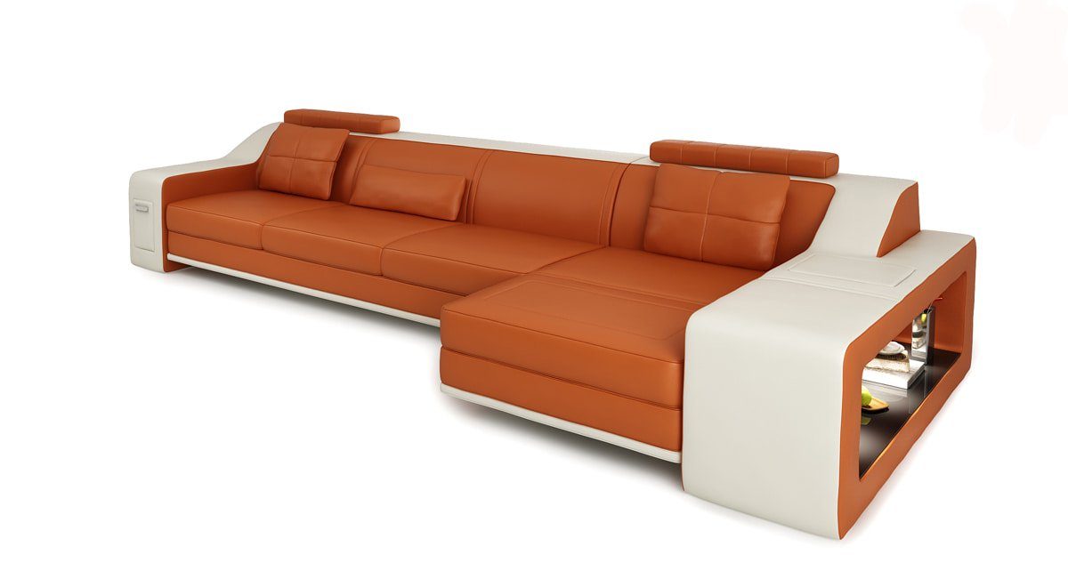 Garnitur Polster mit Designer Ecksofa Orange Hocker JVmoebel Sofa Couch Ecksofa,