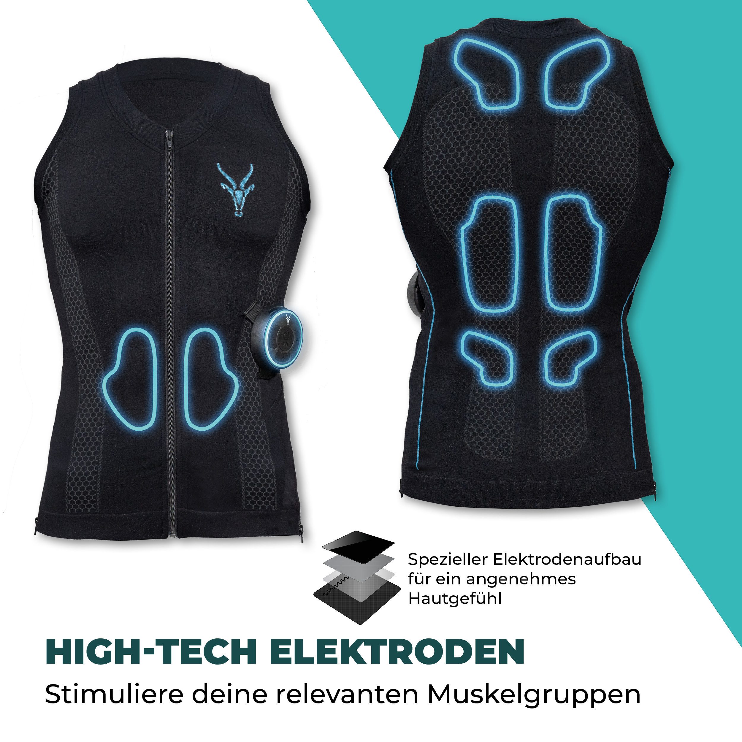 Antelope by Beurer EMS-Gerät Evolution EMS Tank Top für Männer, EMS Rücken- und Bauchmuskeltrainer