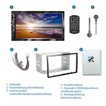 XOMAX XOMAX XM-2D6907 Autoradio mit 6,9 Zoll Touchscreen Bildschirm (kapazitiv), USB Mirrorlink, DVD CD Player, Micro SD, 2 DIN Autoradio