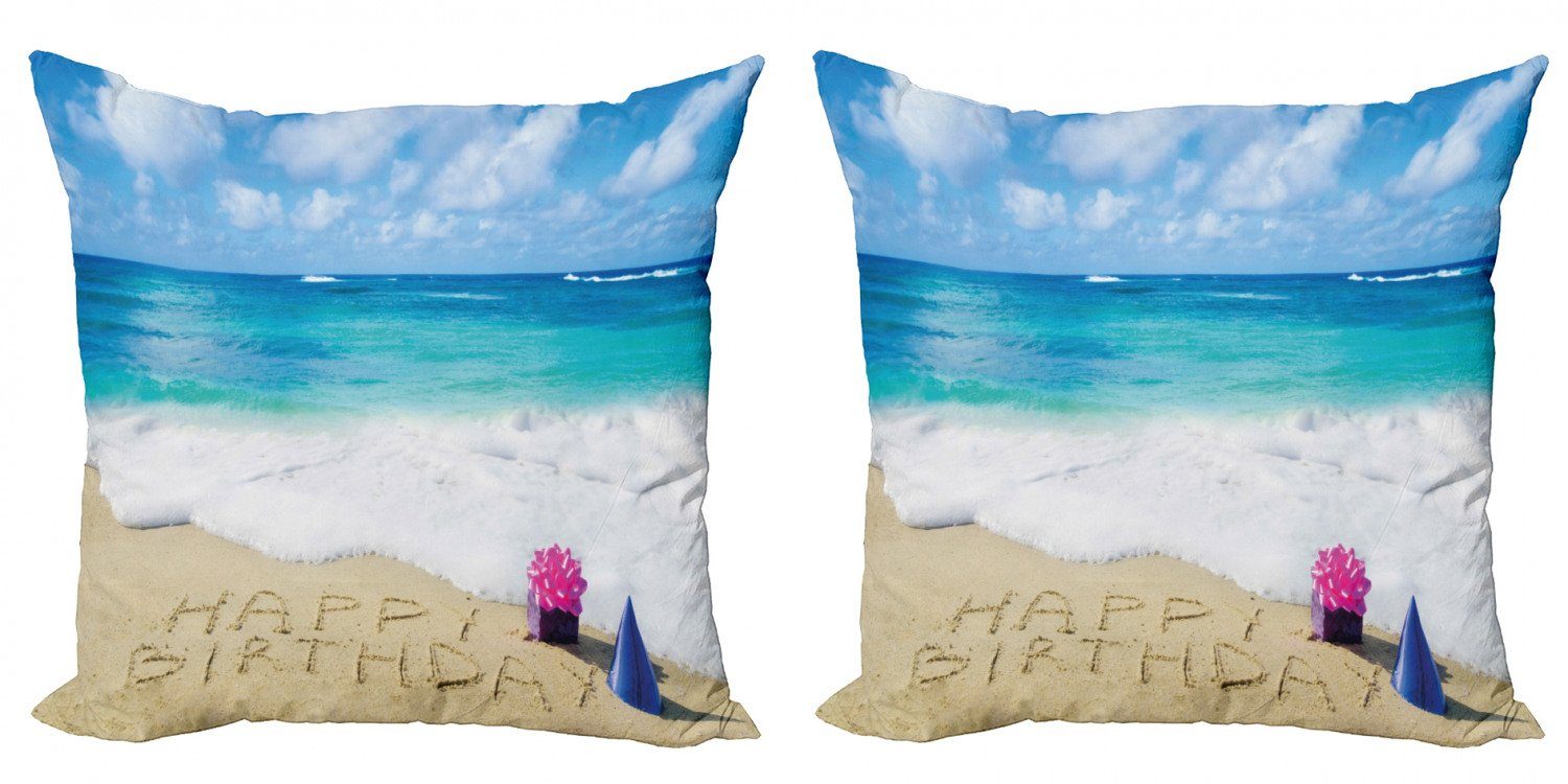 Kissenbezüge Modern Accent Doppelseitiger Digitaldruck, Abakuhaus (2 Stück), Strand Alles Gute zum Geburtstag auf Sand