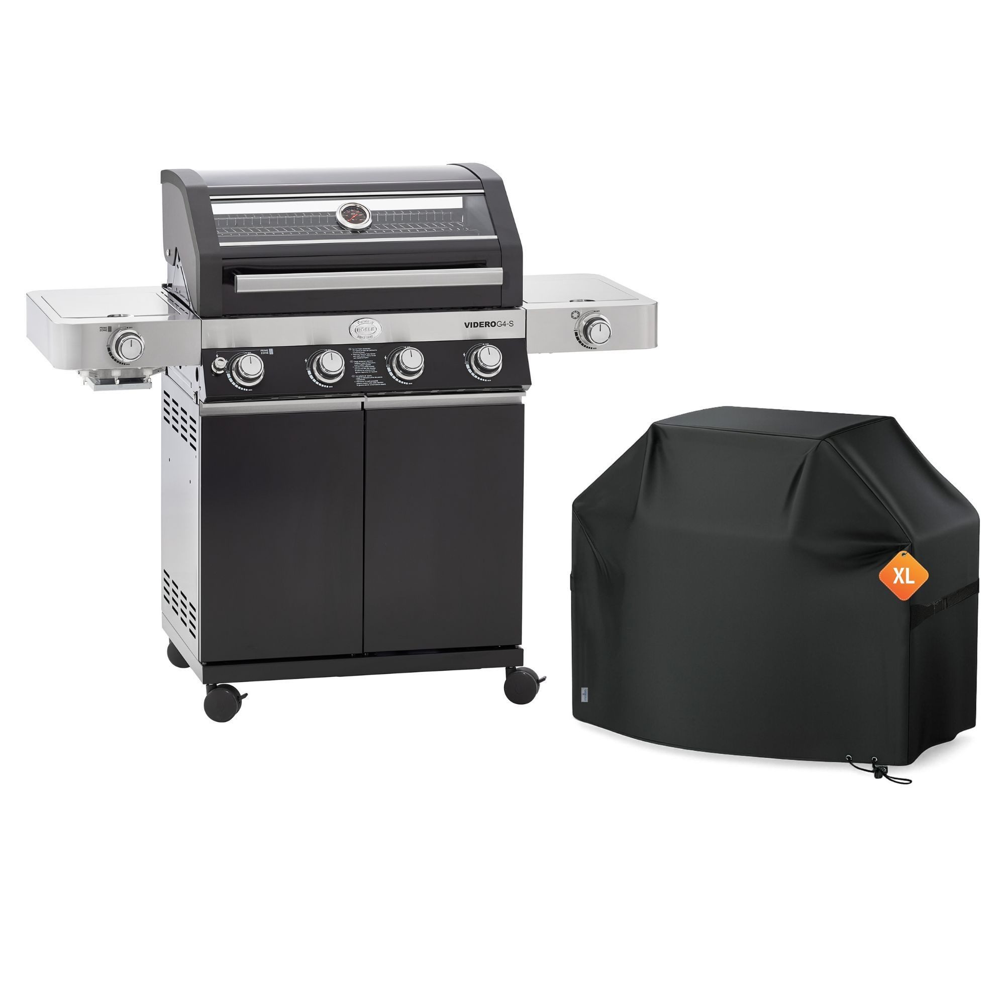 RÖSLE Gasgrill RÖSLE BBQ Gasgrill Videro G4-S Vario+ schwarz 2025 mit Schutzhaube XL