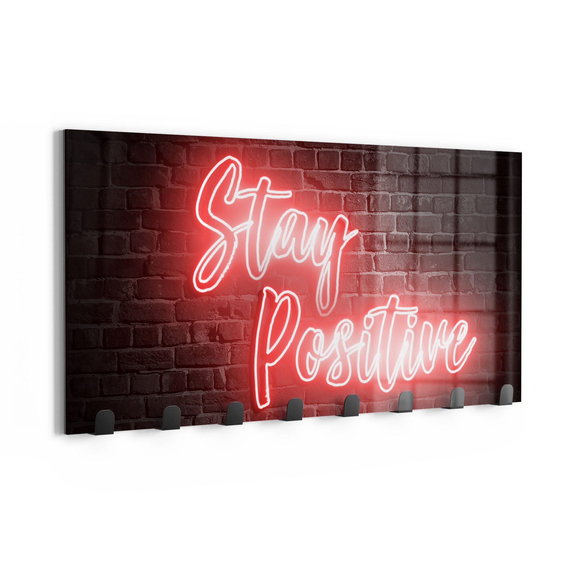 DEQORI Kleiderhaken 'Bleib Positiv Zitat', Glas Garderobe Paneel magnetisch beschreibbar