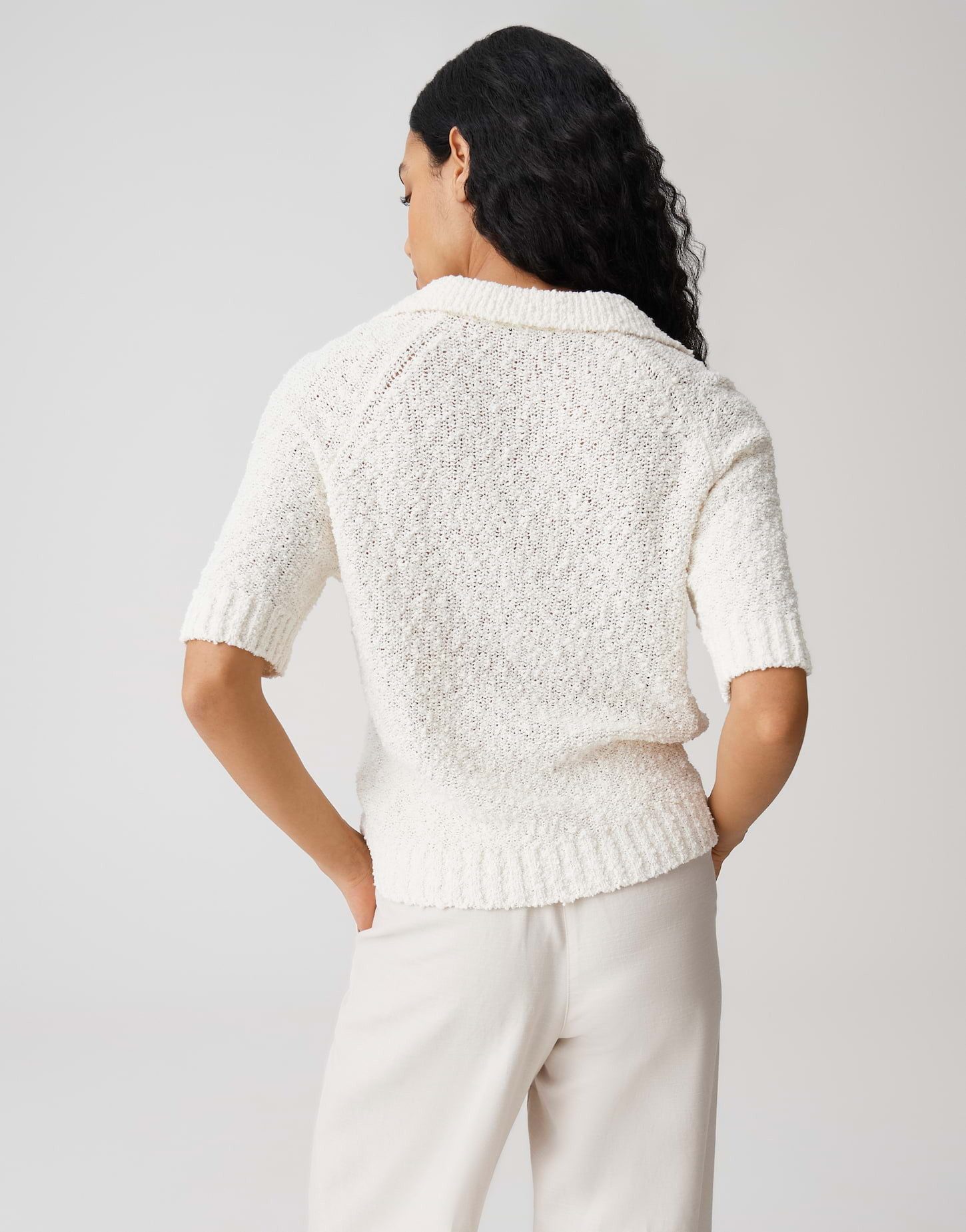 OPUS Kurzarmpullover Posilly aus Strick mit Bouclé Struktur natürlicher Griff, Casual – ideal für Alltag und moderne Looks