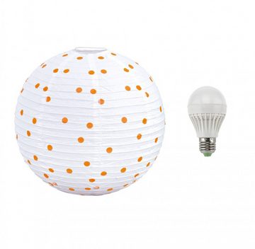 etc-shop LED Pendelleuchte, Leuchtmittel inklusive, Warmweiß, LED 5 Watt Pendel Leuchte Kugel gepunktet weiß orange Hänge Lampe-