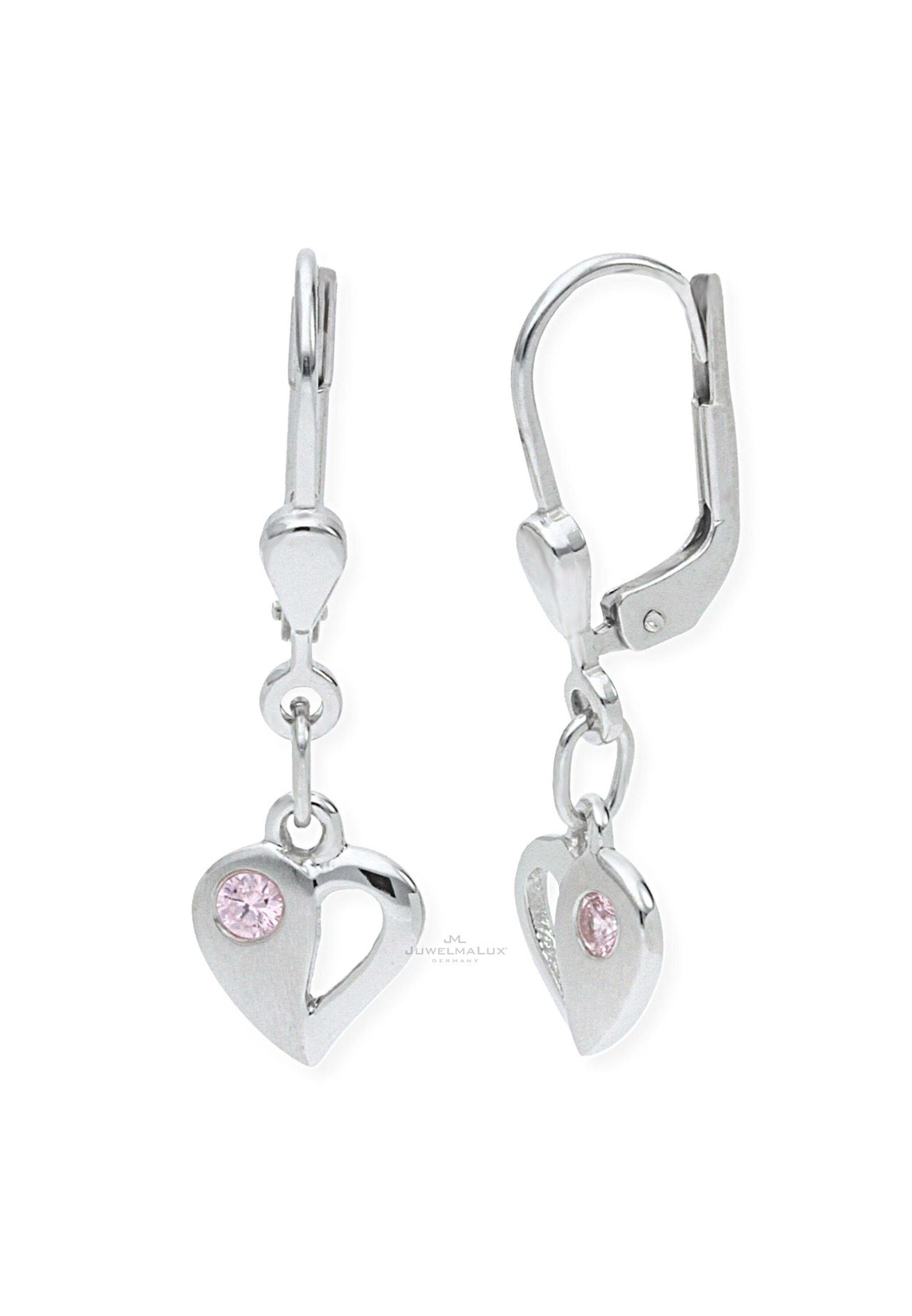 JuwelmaLux Paar Ohrhänger Kinderohrringe Herz in Silber mit Zirkonia Pink