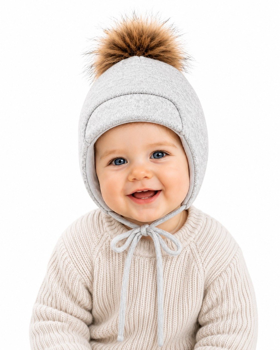 Smarilla Bommelmütze Wintermütze Baby & Kinder, Gefütterte Bindemütze mit Ohrenklappen mit Baumwolle gefüttert
