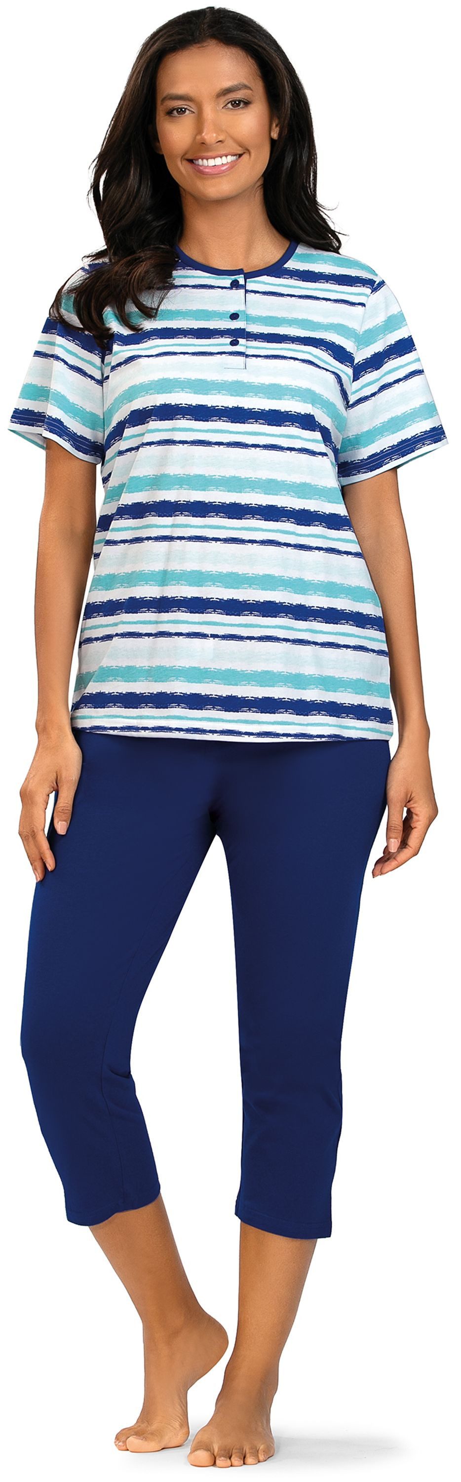comtessa Schlafanzug Dreamy breeze (Set, 2 tlg., 2-teilig) Damen Pyjama 2-teilig 7/8 Hose geknöpft Baumwolle große Größen