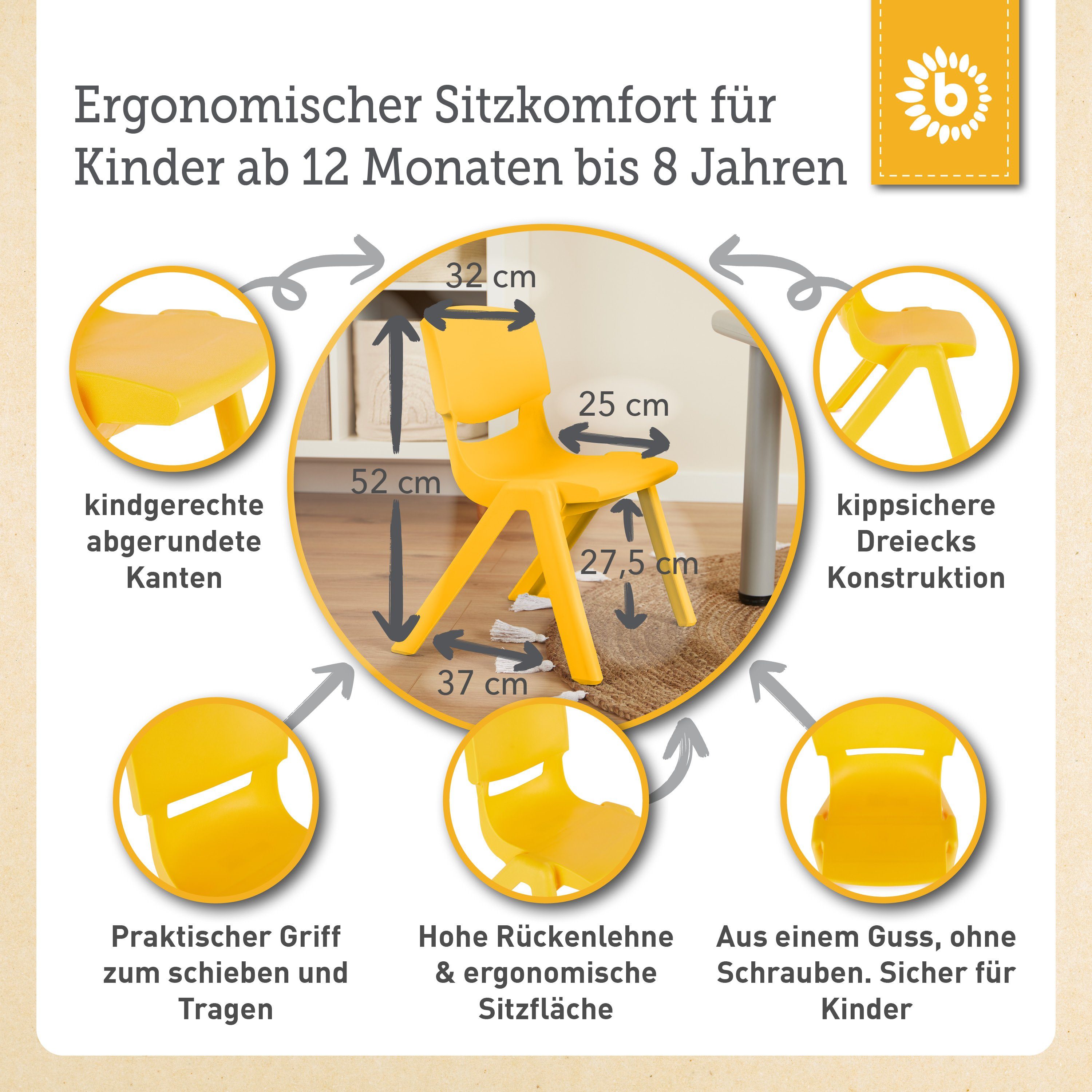 BIECO Stuhl Bieco Kinderstuhl bis 80 kg belastbar, stapelbar & kippsicher Stuhl
